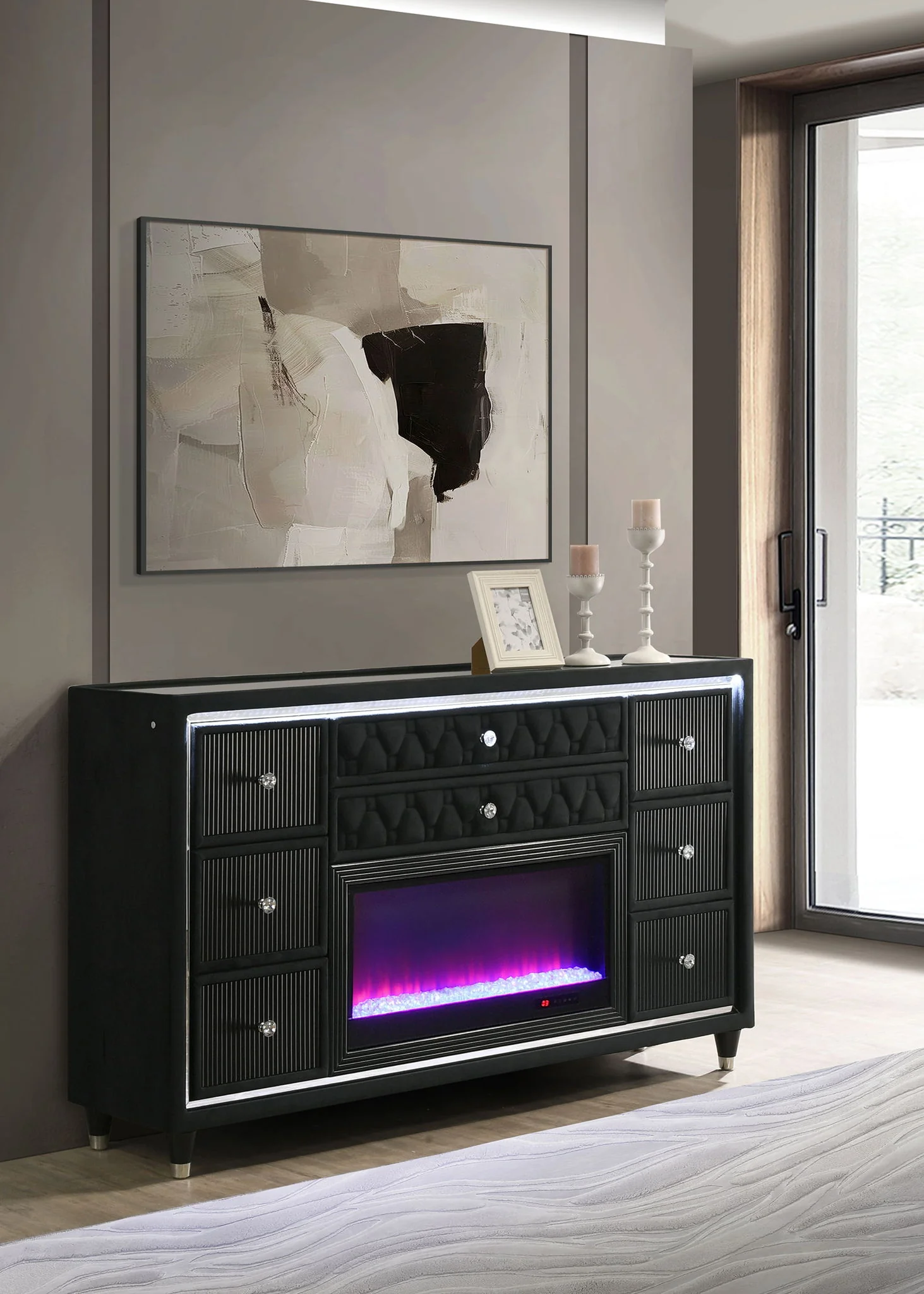 Lorient 8-drawer LED Bedroom Flame Box Dresser Black - Image 4