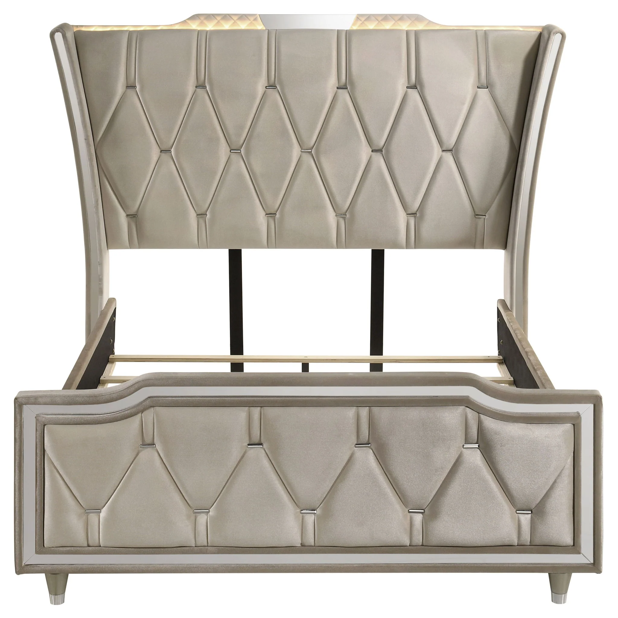 Lorient Queen LED Upholstered Wingback Bed Ivory and Camel - Image 4