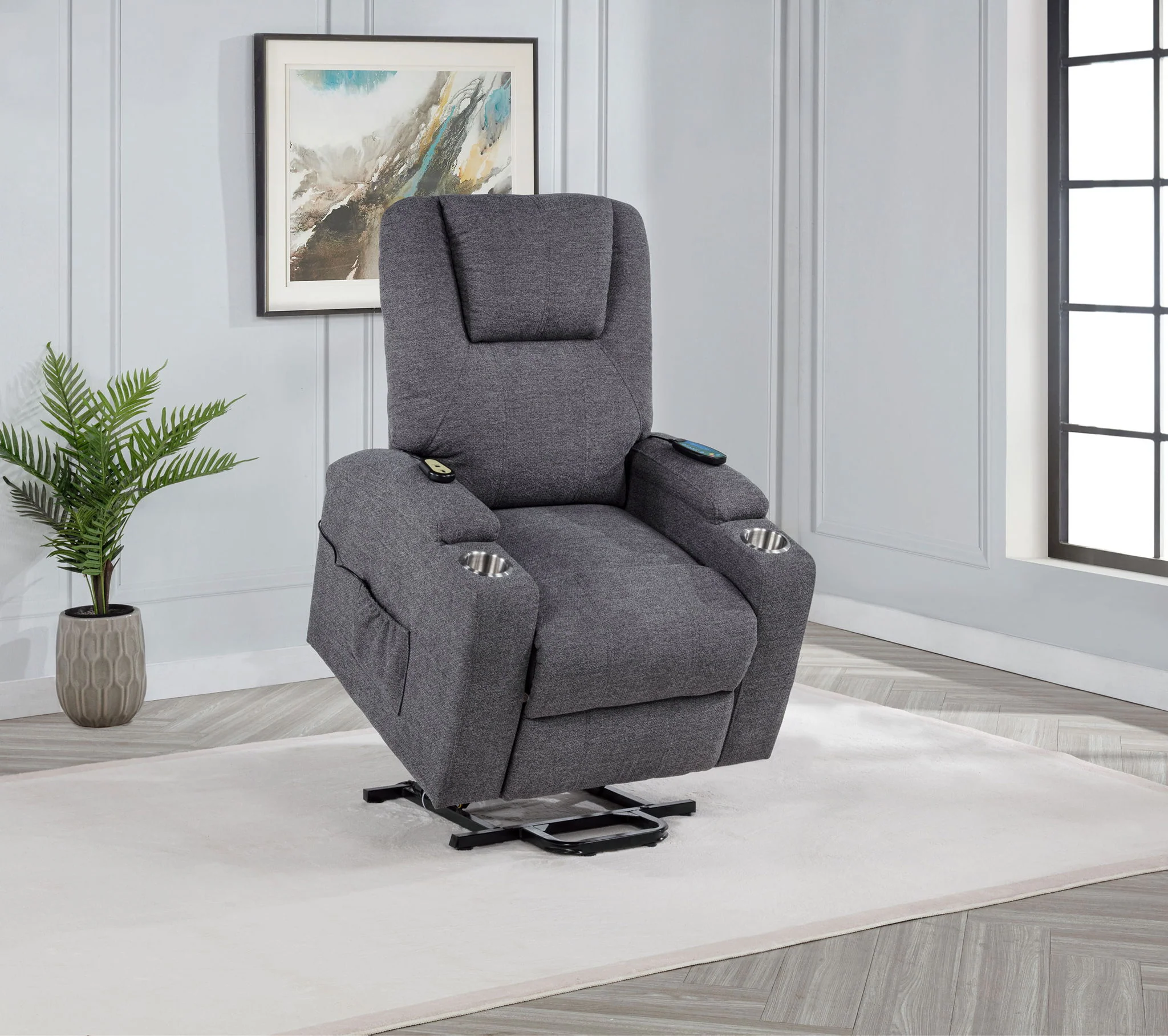 Louie Chenille Upholstered Power Lift Massage Chair Grey - Image 3