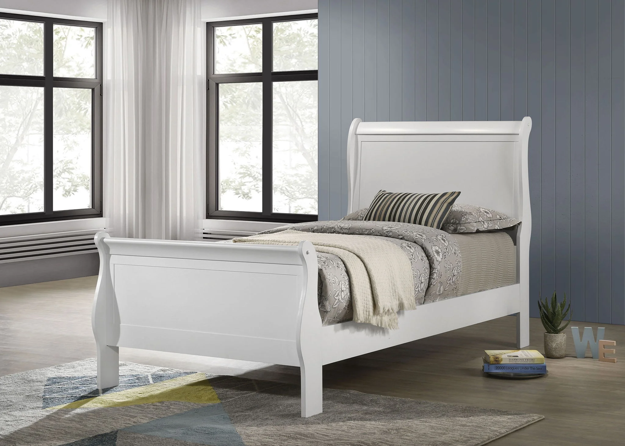 Louis Philippe 47-inch Twin Sleigh Panel Bed White - Image 4