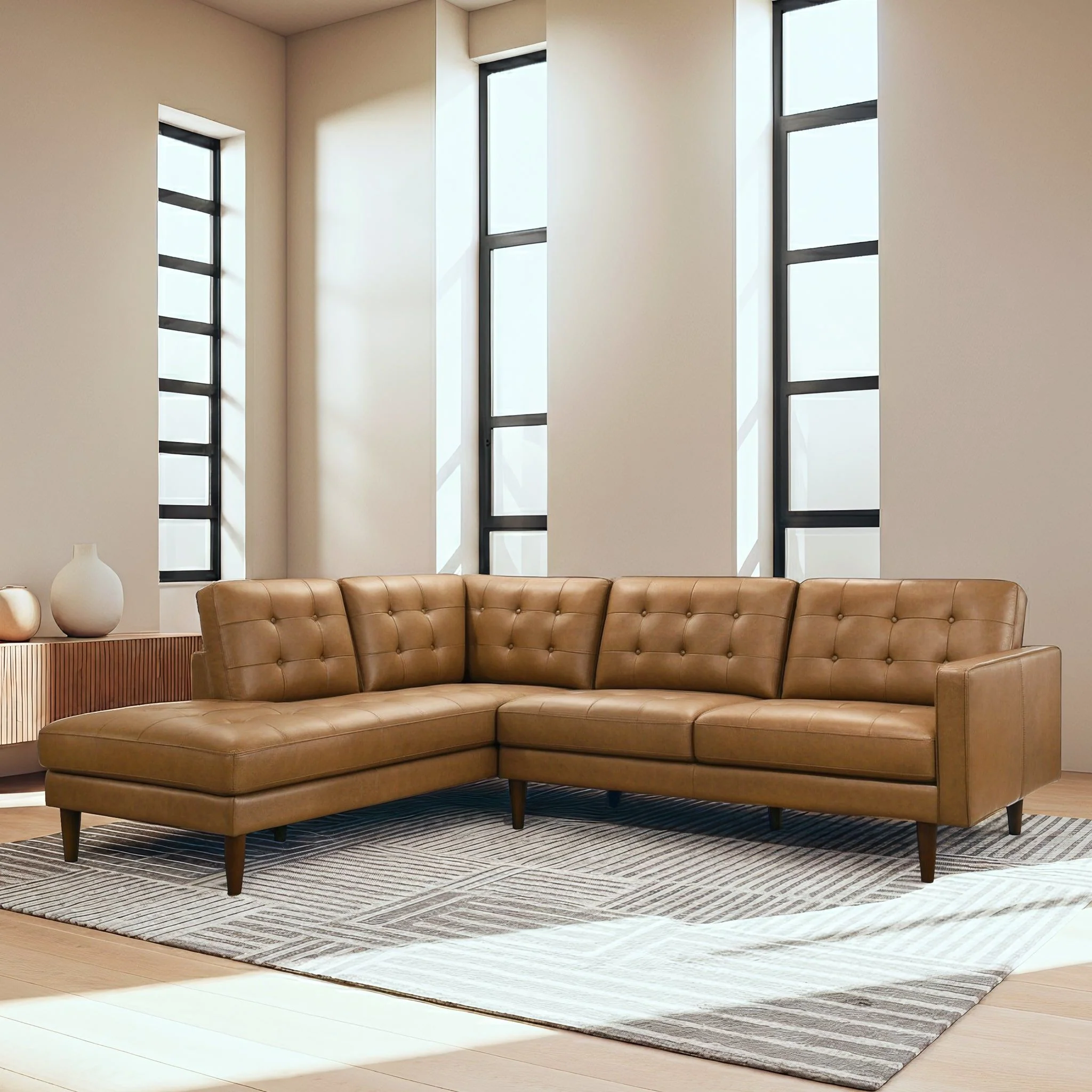 Lucco - L-Shaped Sectional Sofa With Chaise - Tan - Image 4