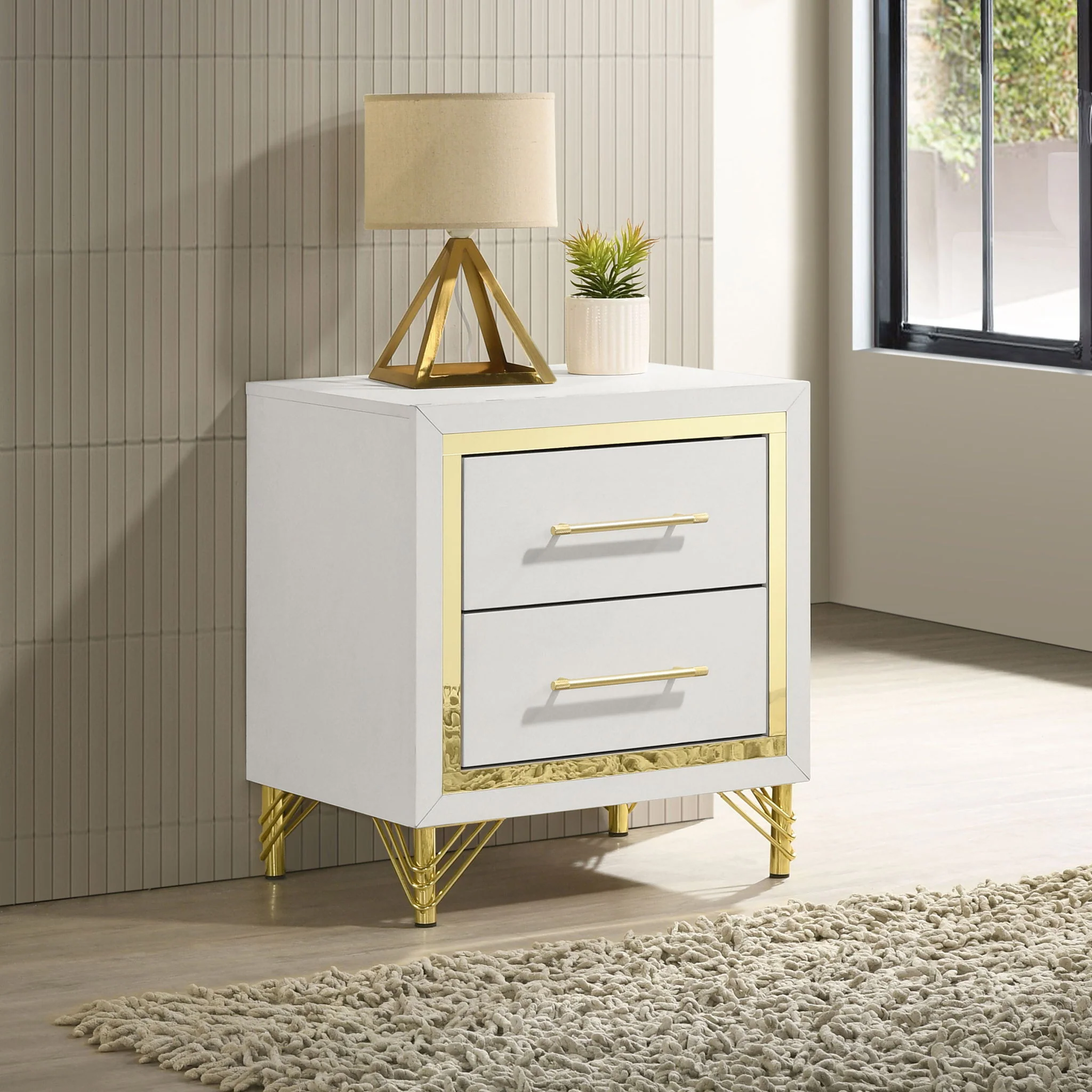 Lucia 2-drawer Nightstand Bedside Table White - Image 4