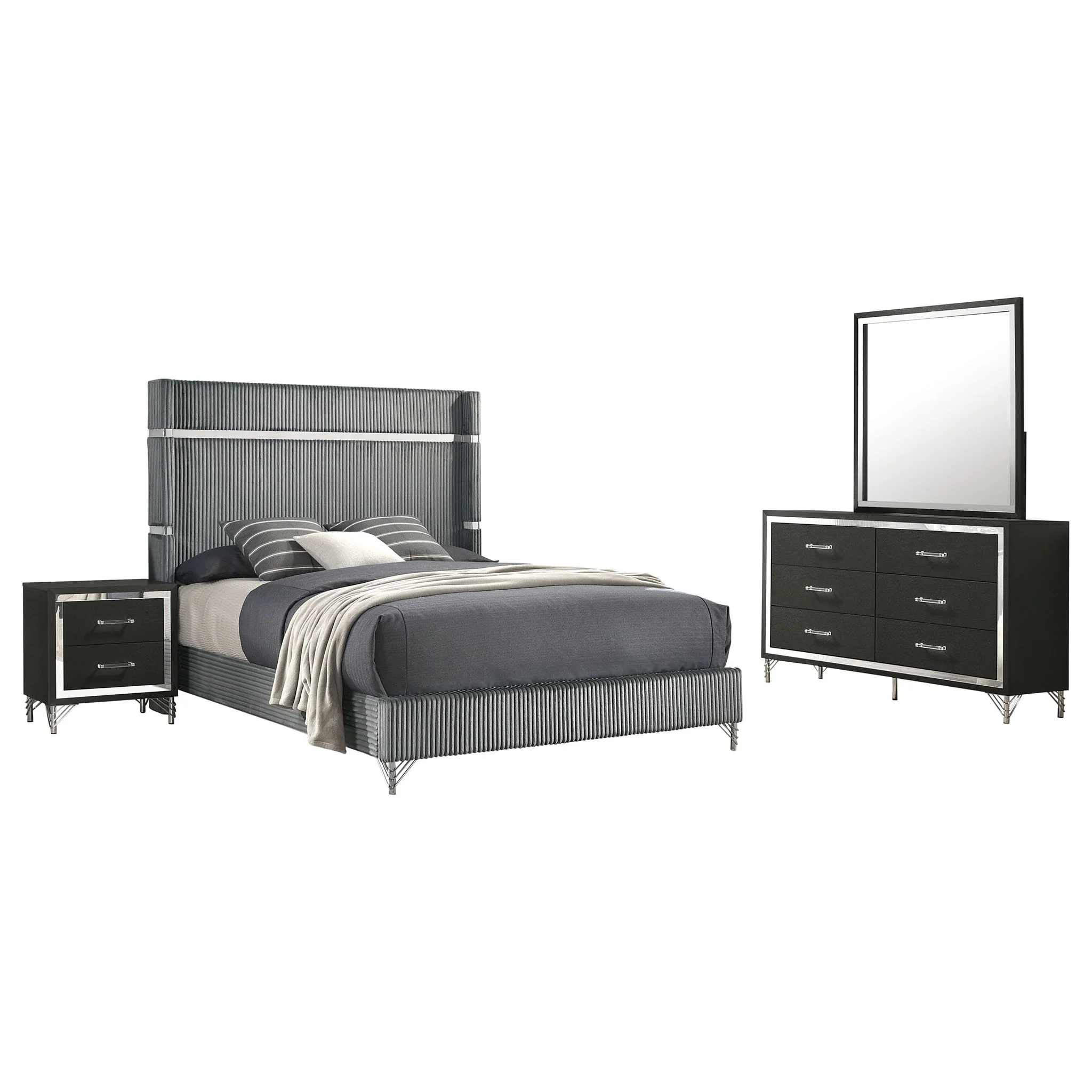 Lucia 4-piece Eastern King Bedroom Set Grey and Black - Image 4