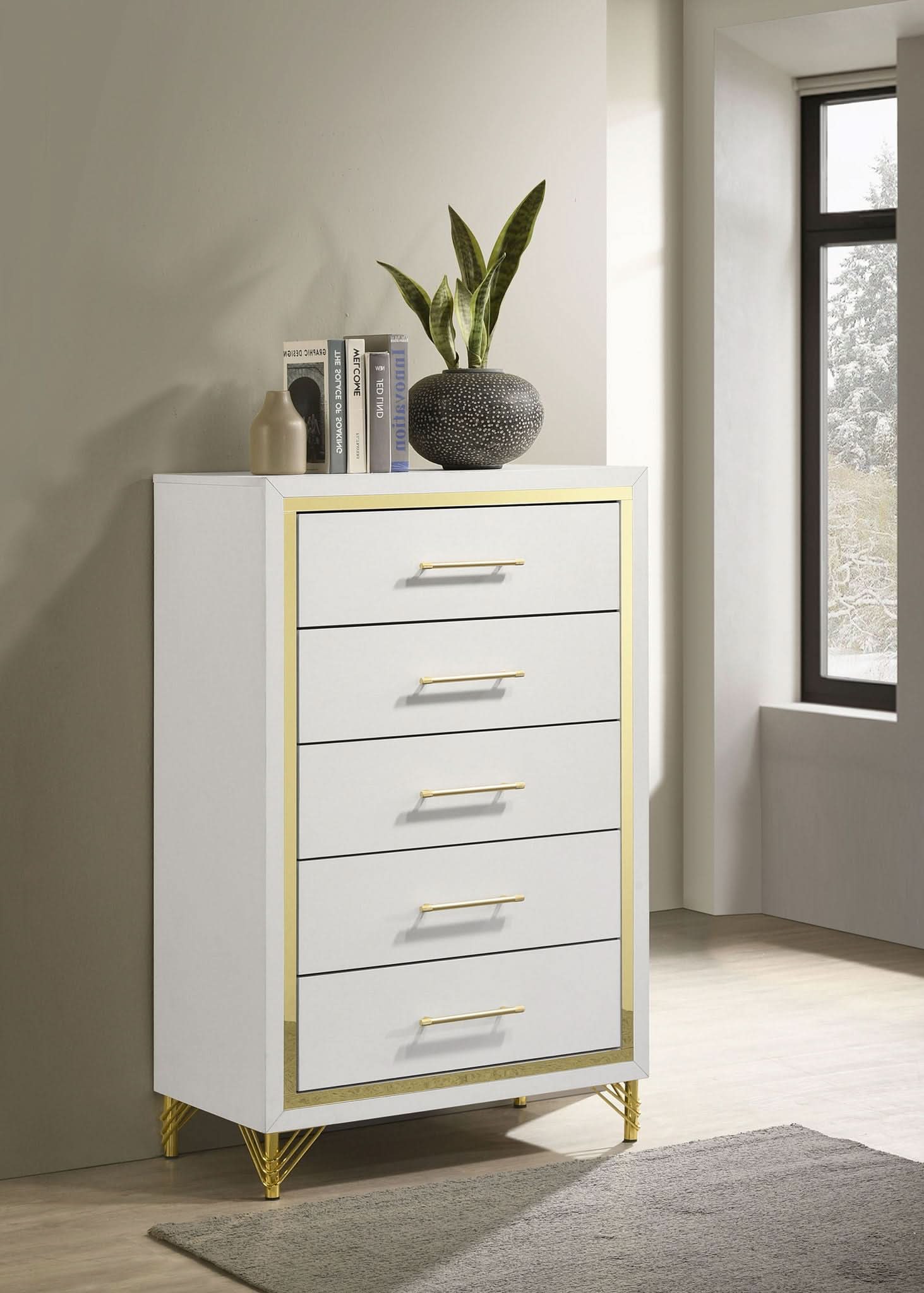 Lucia 5-drawer Bedroom Chest of Drawers White - Image 3