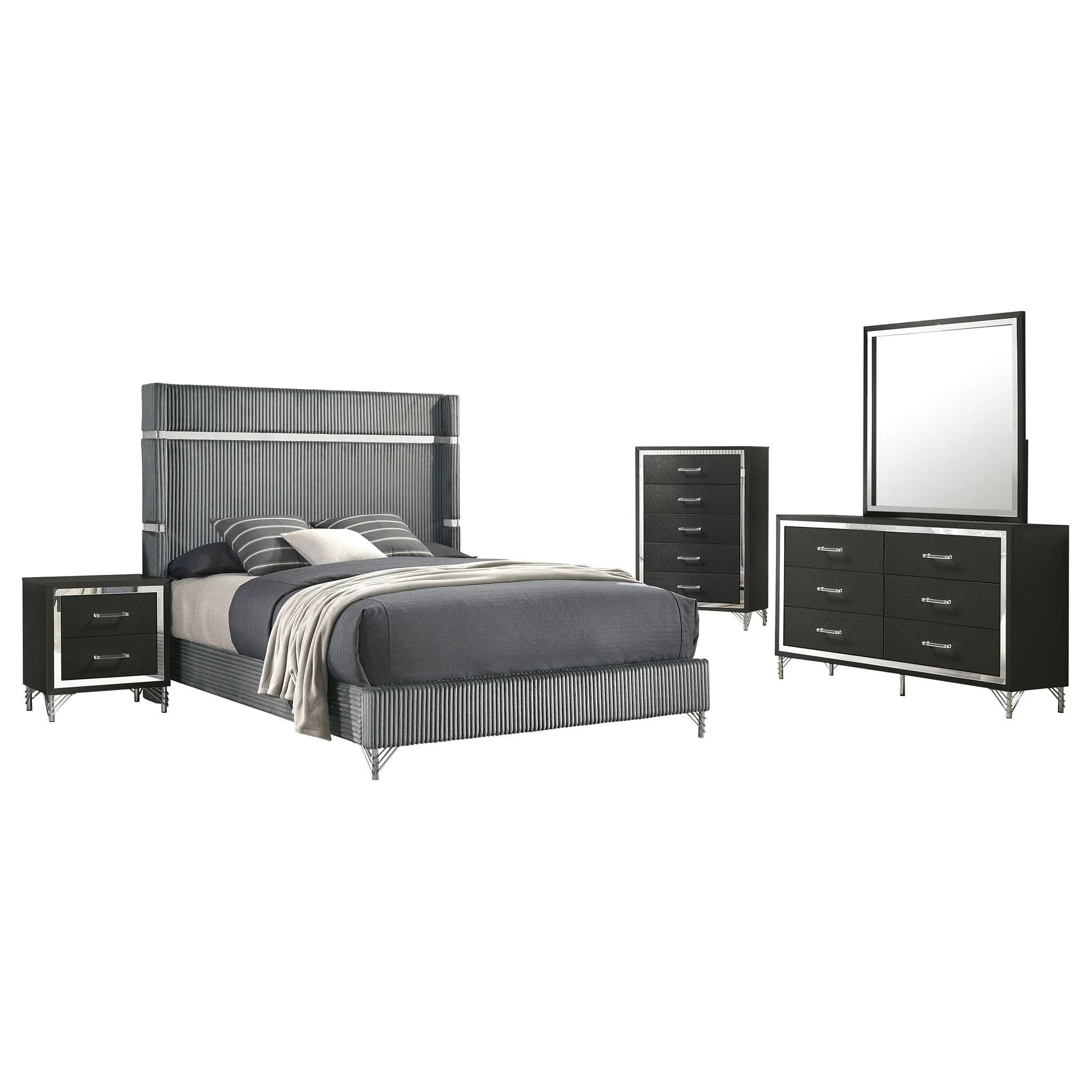 Lucia 5-piece Eastern King Bedroom Set Grey and Black - Image 3