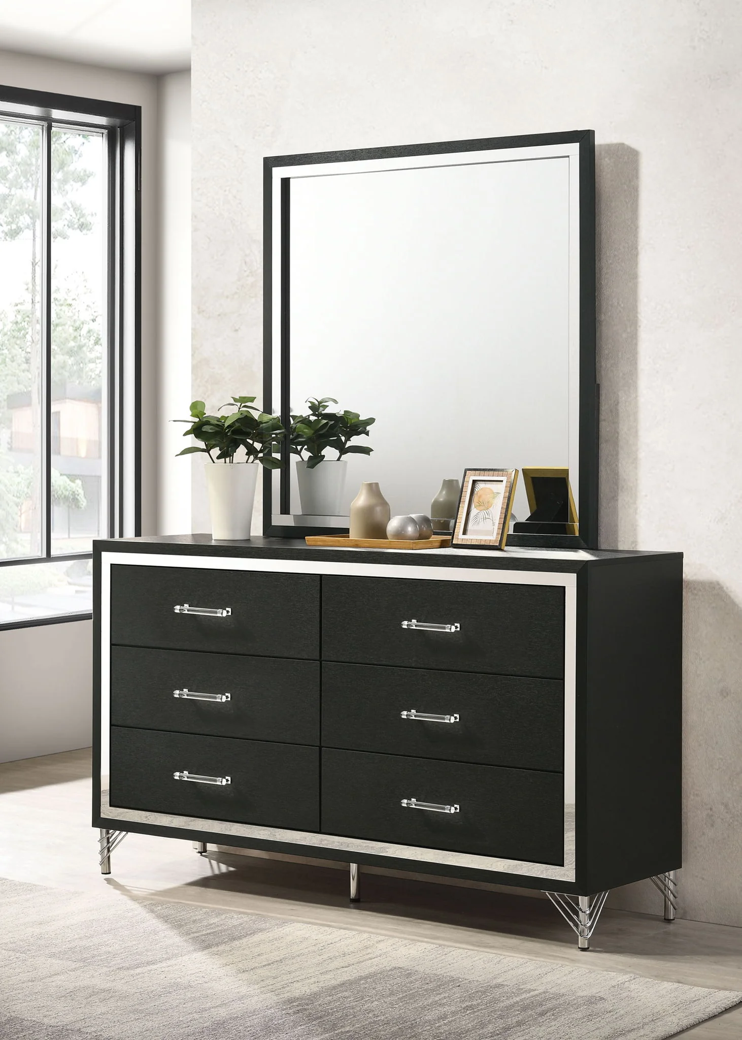 Lucia 6-drawer Dresser and Mirror Black - Image 2