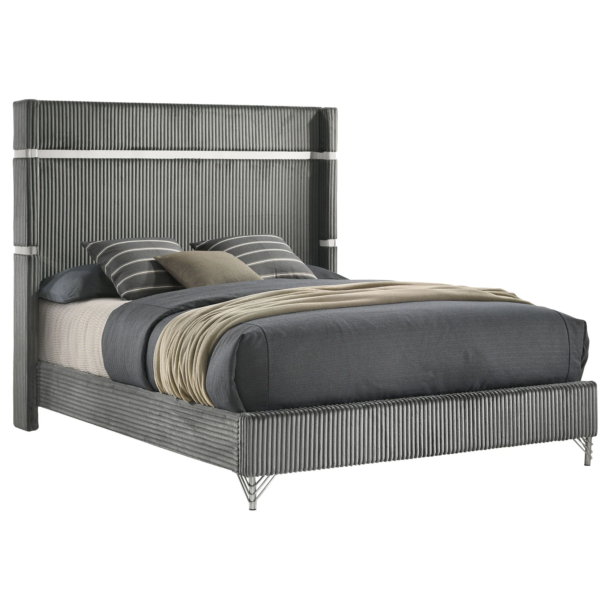 Lucia 61-inch Upholstered Eastern King Wingback Bed Grey - Image 3