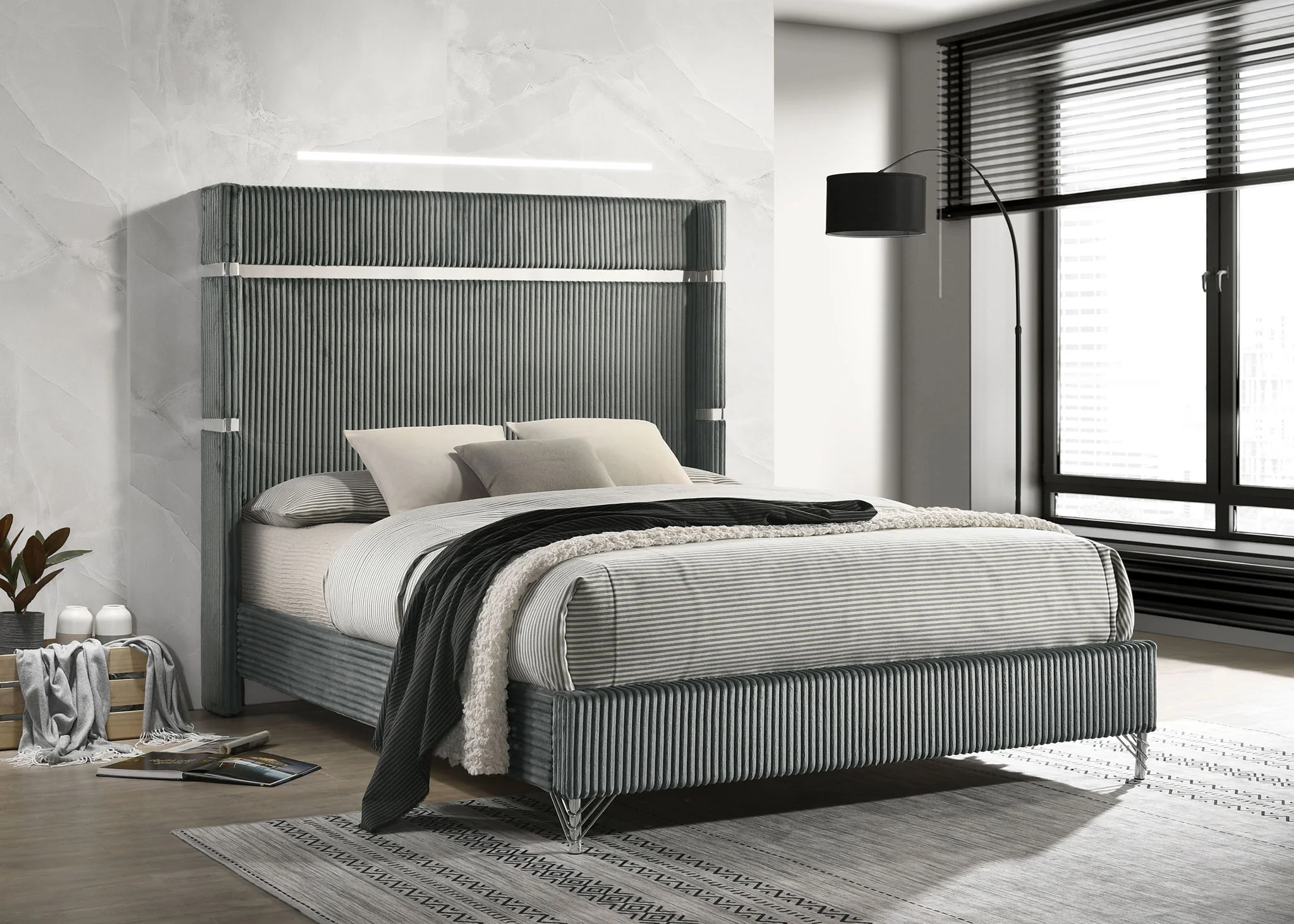 Lucia 61-inch Upholstered Eastern King Wingback Bed Grey - Image 4