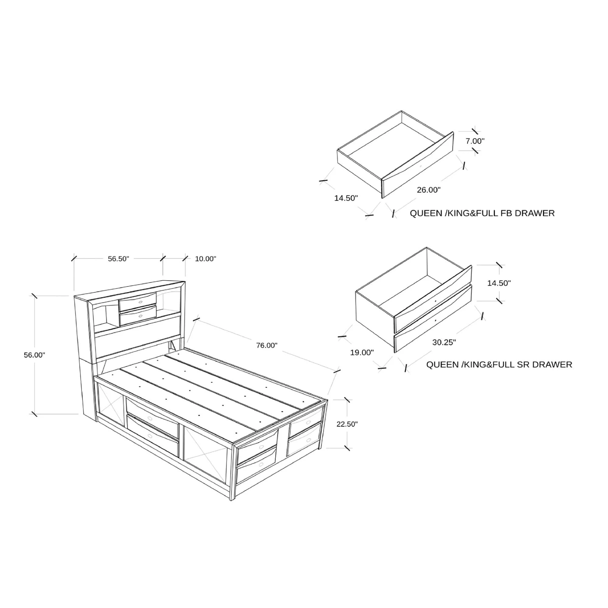 Lucille - 5 Piece Bedroom Set With Storage Drawers And Bookcase Headboard - Image 7