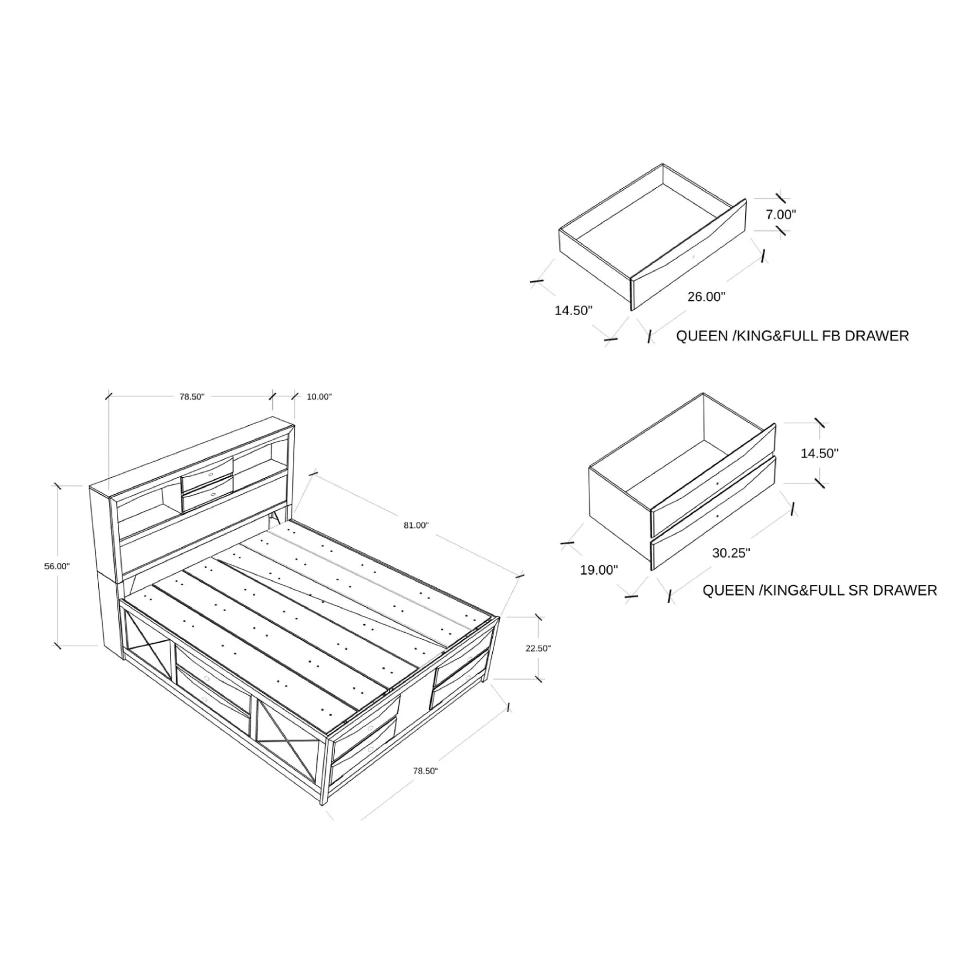 Lucille - 5 Piece Bedroom Set With Storage Drawers And Bookcase Headboard - Image 9