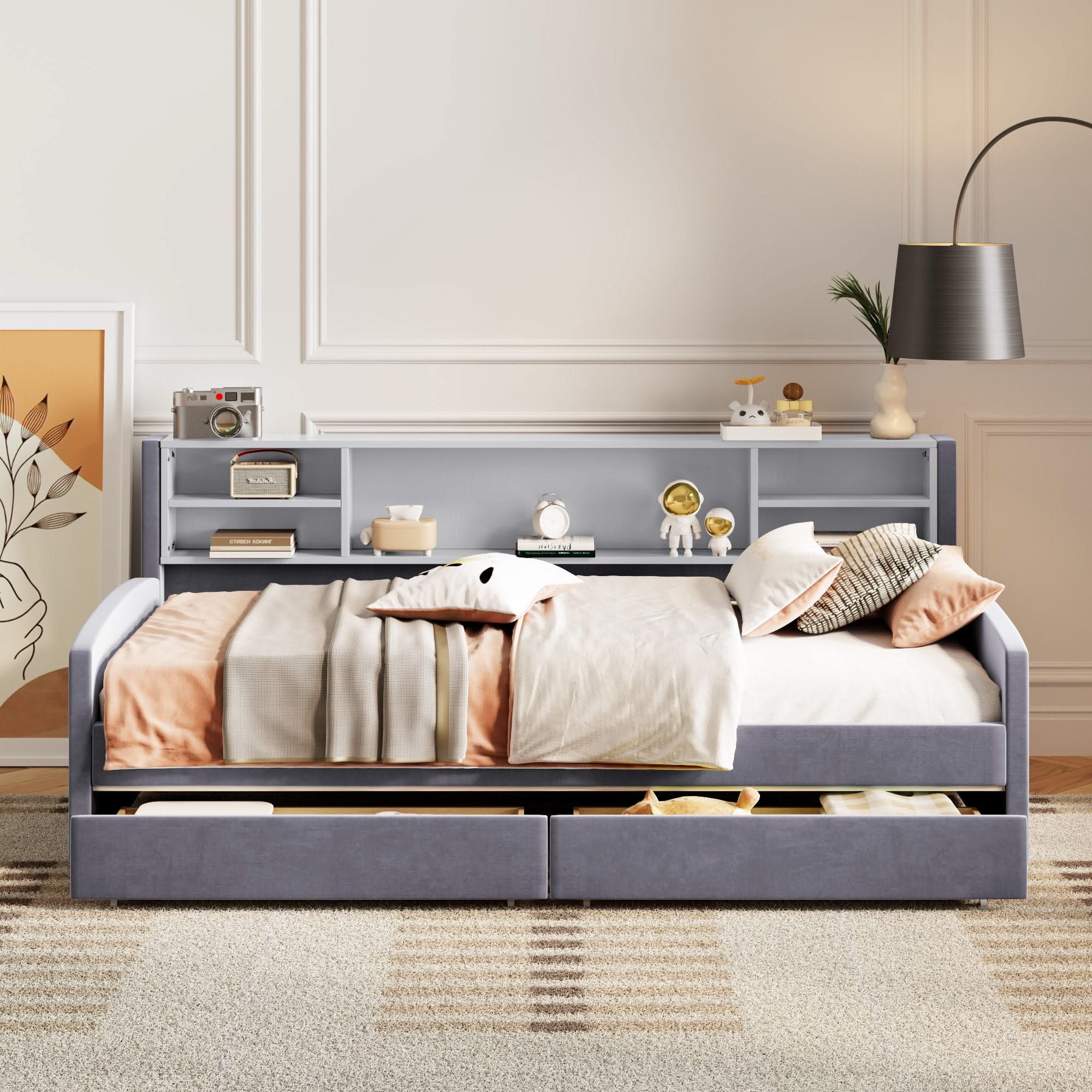 Luxurious Upholstered Platform Bed With Storage Drawers - Image 8
