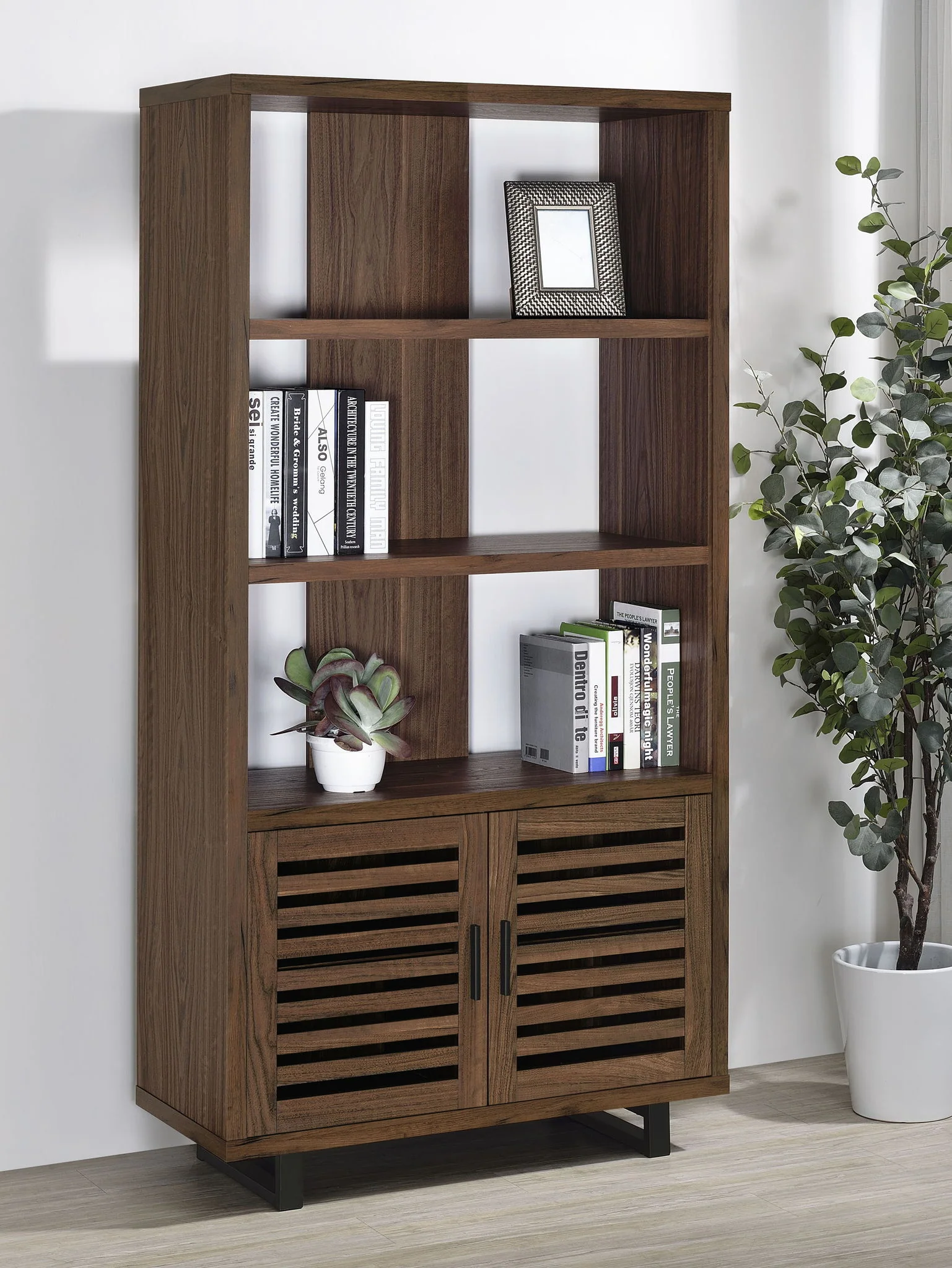 Maddox 71-inch 3-shelf Cabinet Bookcase Walnut - Image 3