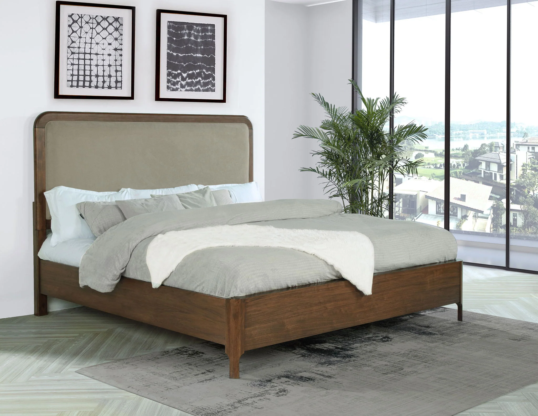 Maderia 57-inch Upholstered Eastern King Panel Bed Walnut - Image 4