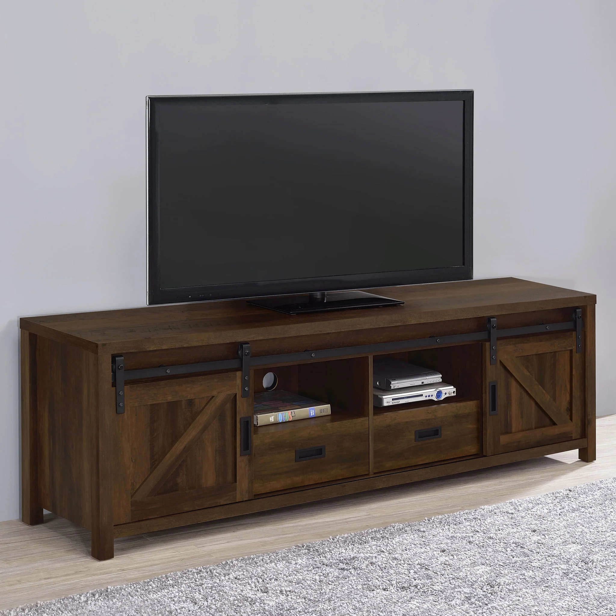 Madra 2-door Engineered Wood 79-inch TV Stand Dark Pine - Image 3