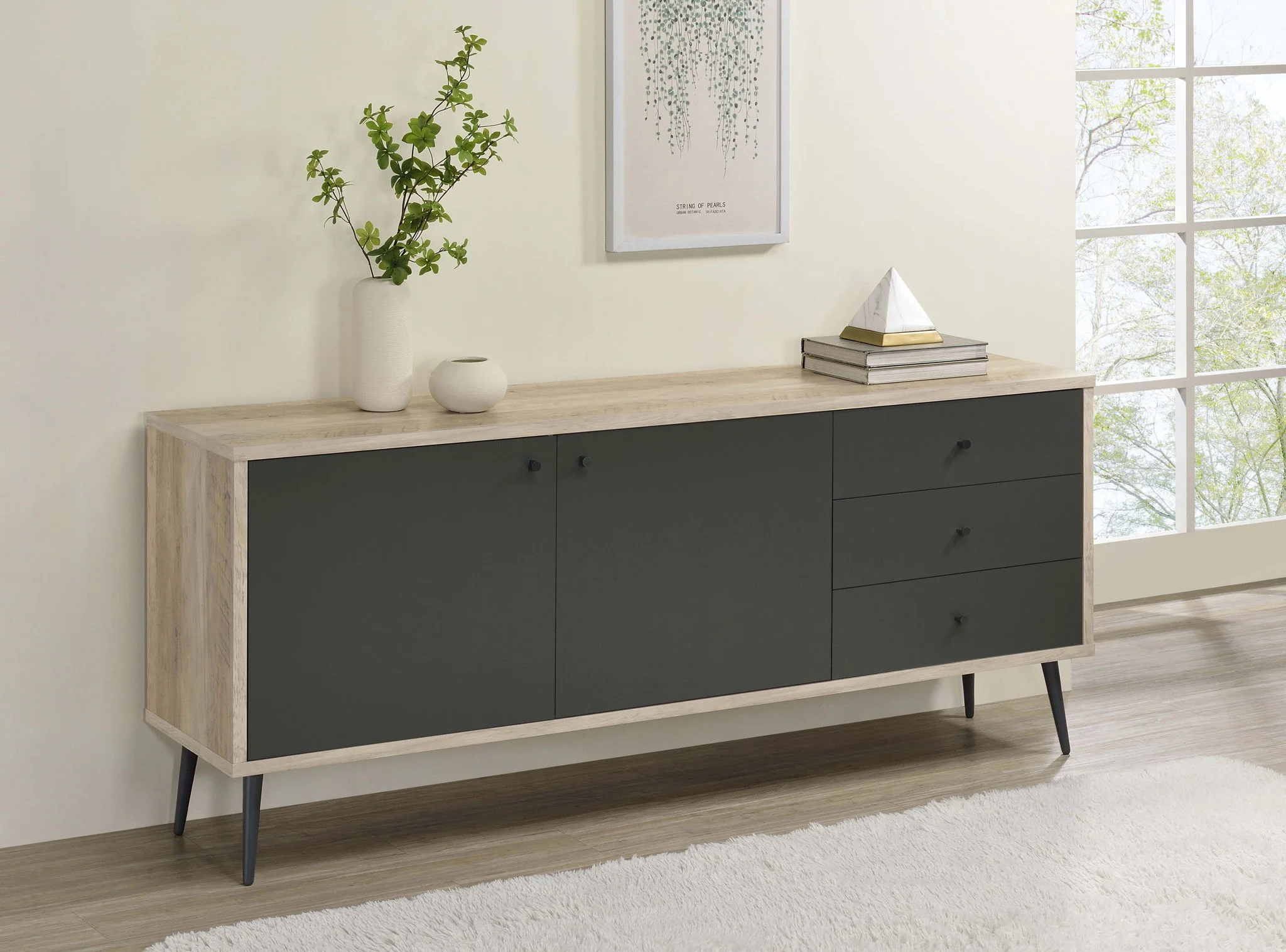 Maeve 2-door Engineered Wood Cabinet Antique Pine and Grey - Image 3