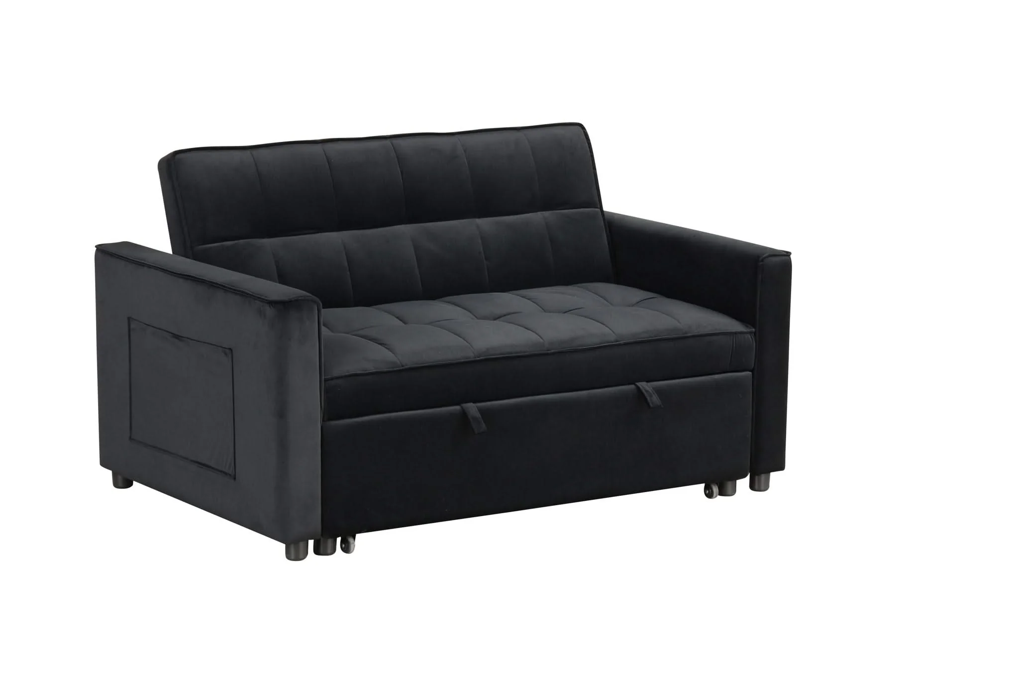 Maeve - Convertible Sleeper Loveseat With Tufting and Side Pocket - Black - Image 2