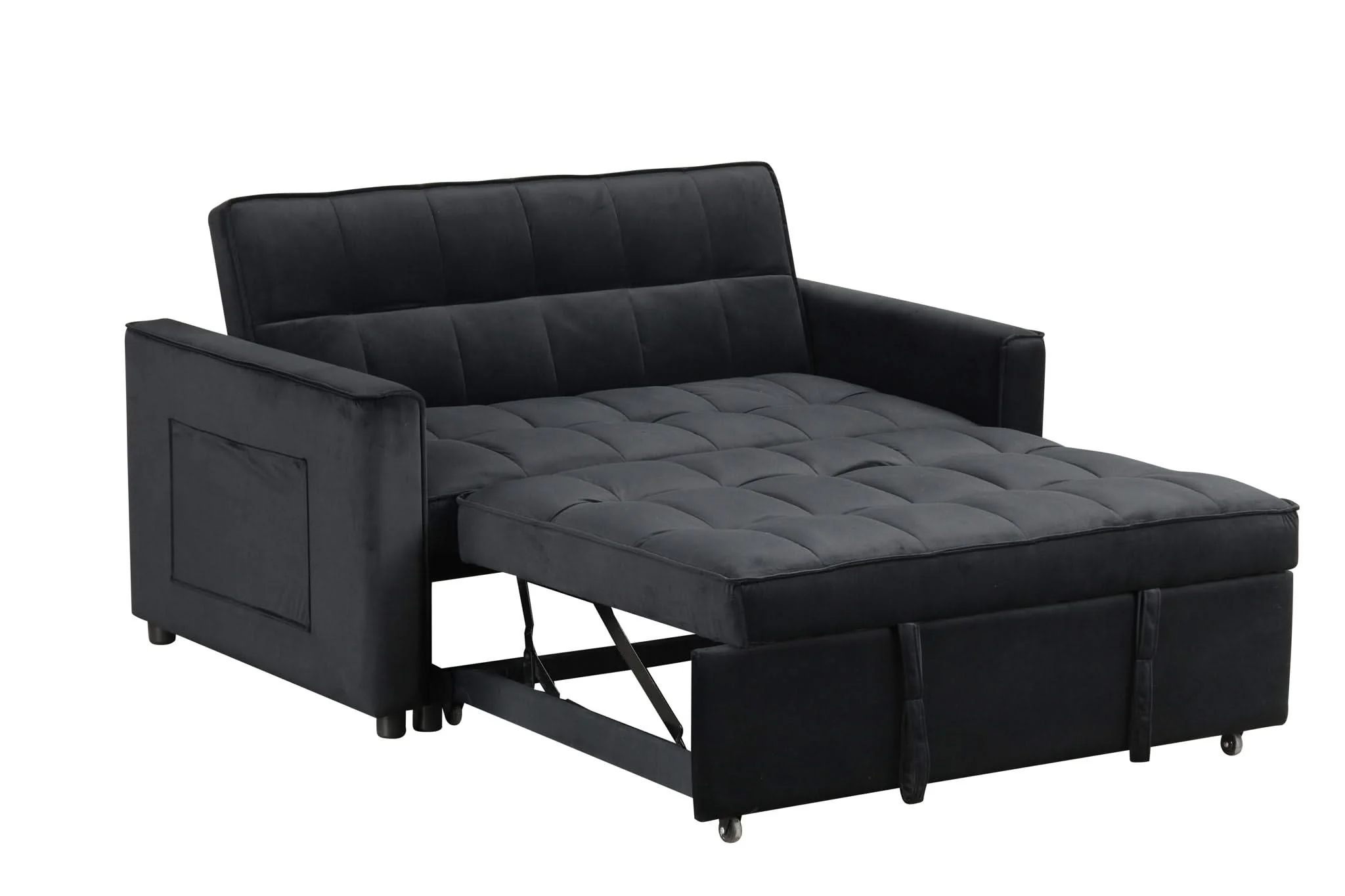 Maeve - Convertible Sleeper Loveseat With Tufting and Side Pocket - Black - Image 4