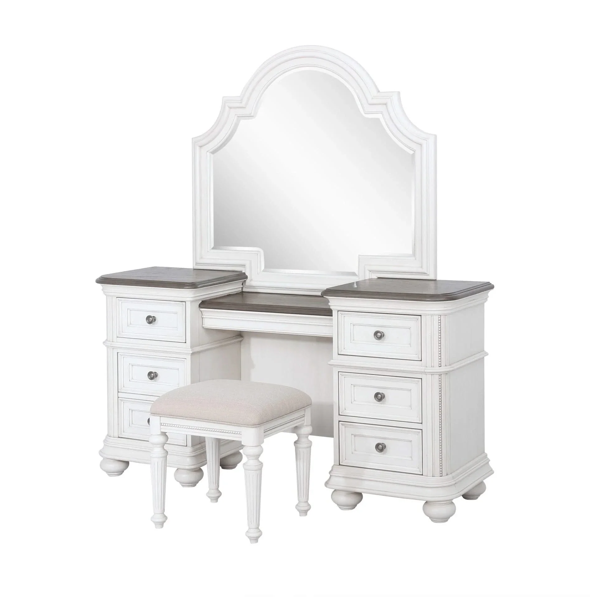 Magnolia White 3 Piece Vanity Set with Mirror and Stool