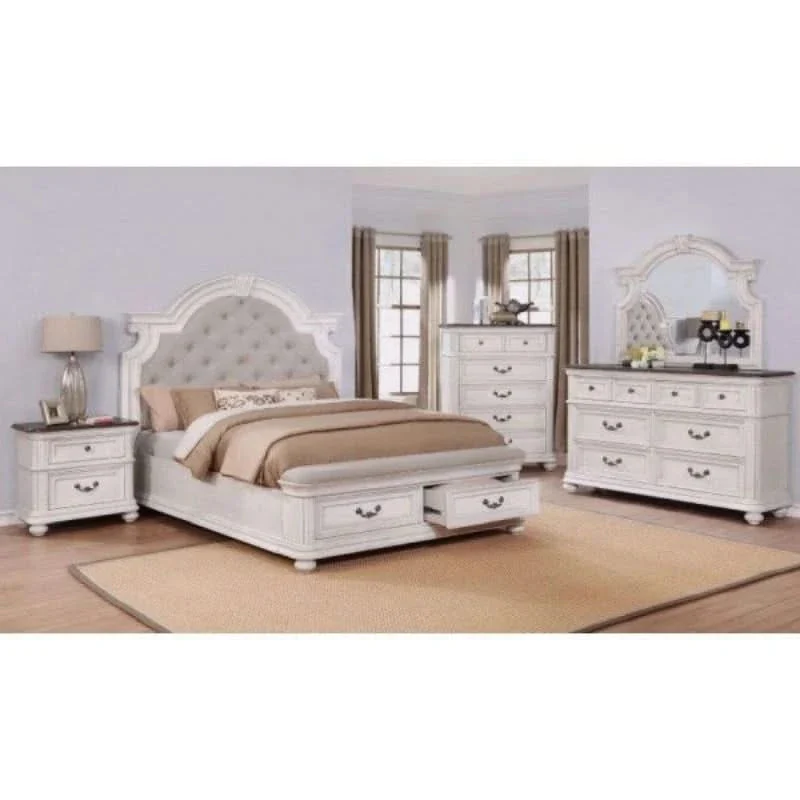 Magnolia White 5 Piece King Storage Bedroom Set with Rustic Traditional Style