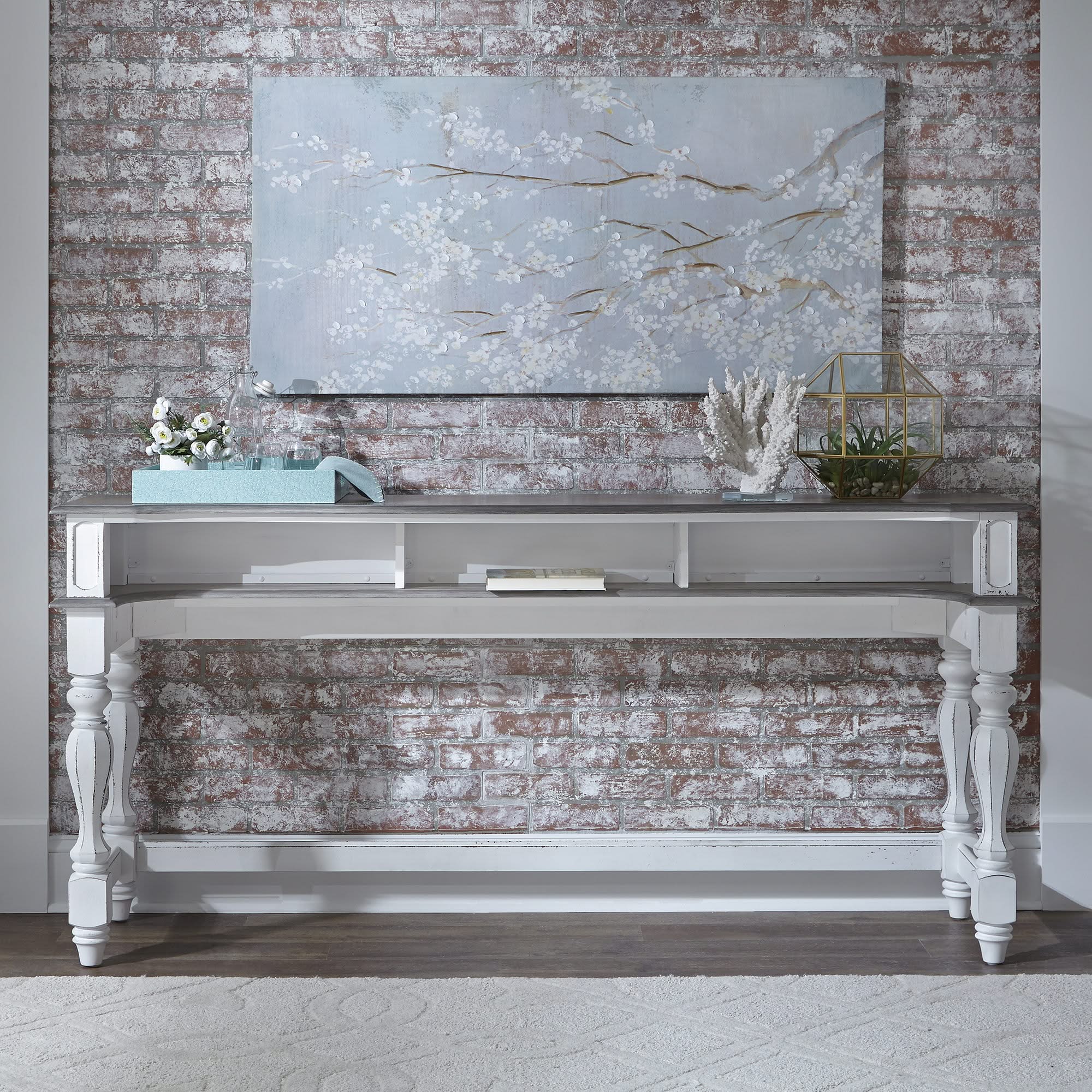 Magnolia Manor - 4 Piece Console Set (1 Console 3 Stools) - Antique White - Image 4