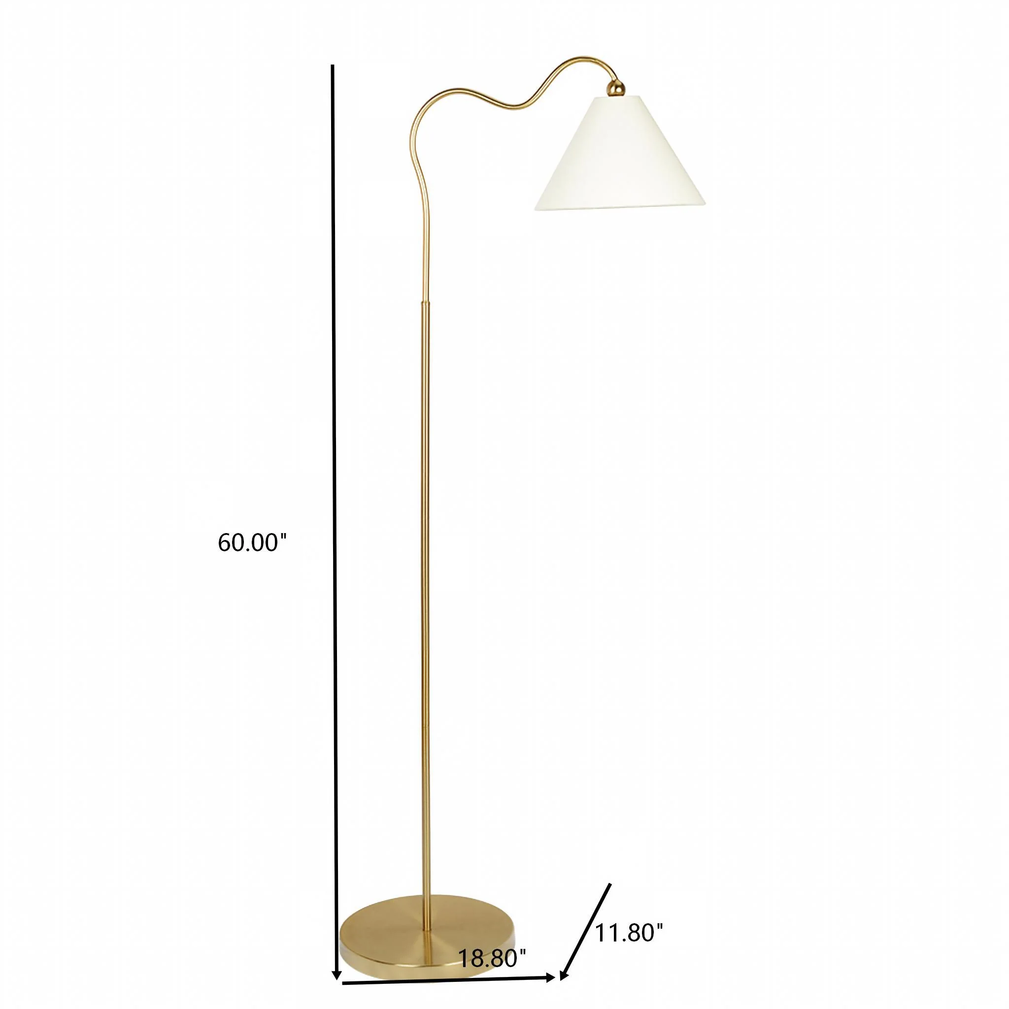 Majestic - Ring Base Curved Floor Lamp With Triangle Drum Shade - Gold / White - Image 4