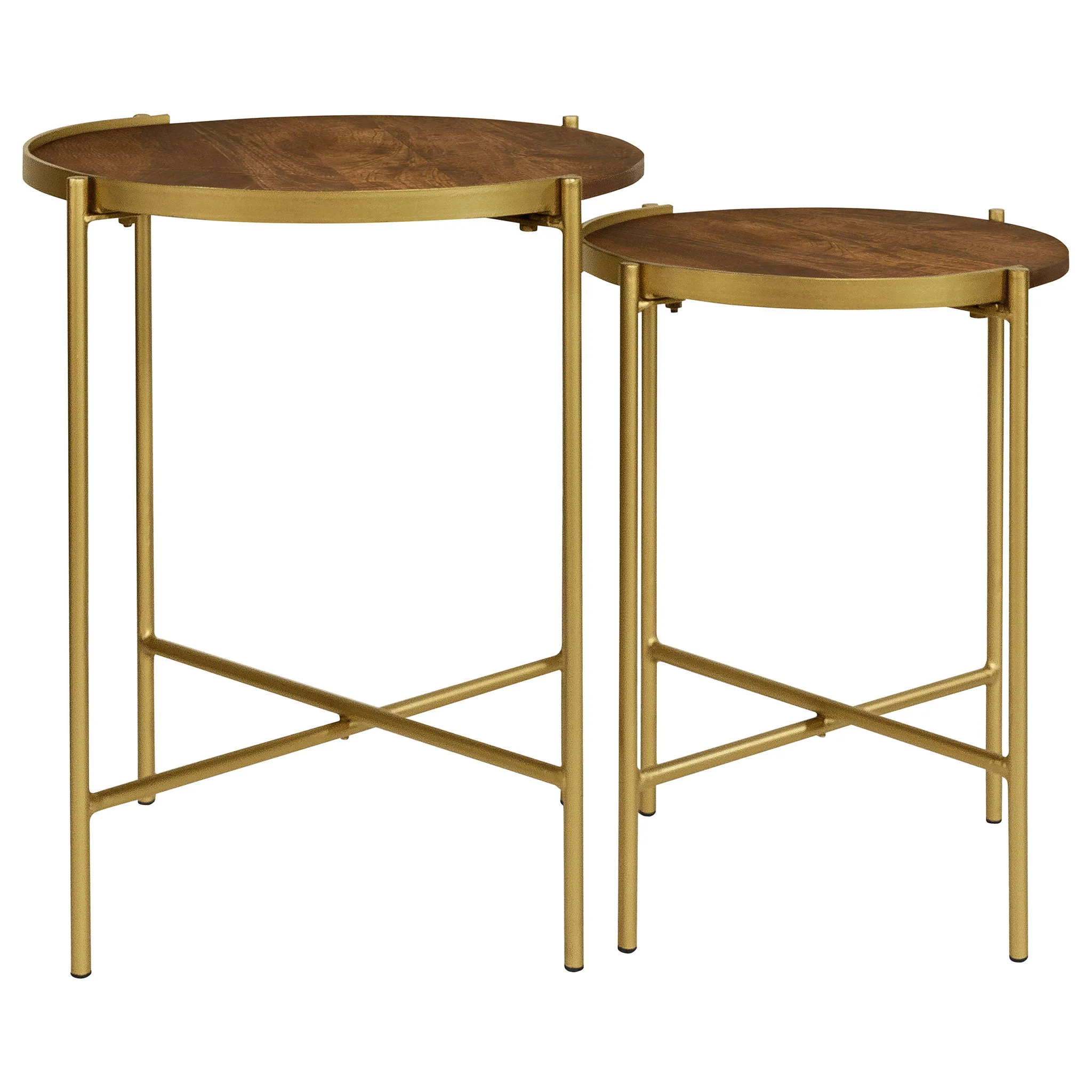 Malka 2-piece Round Wood Nesting Table Dark Brown and Gold - Image 3
