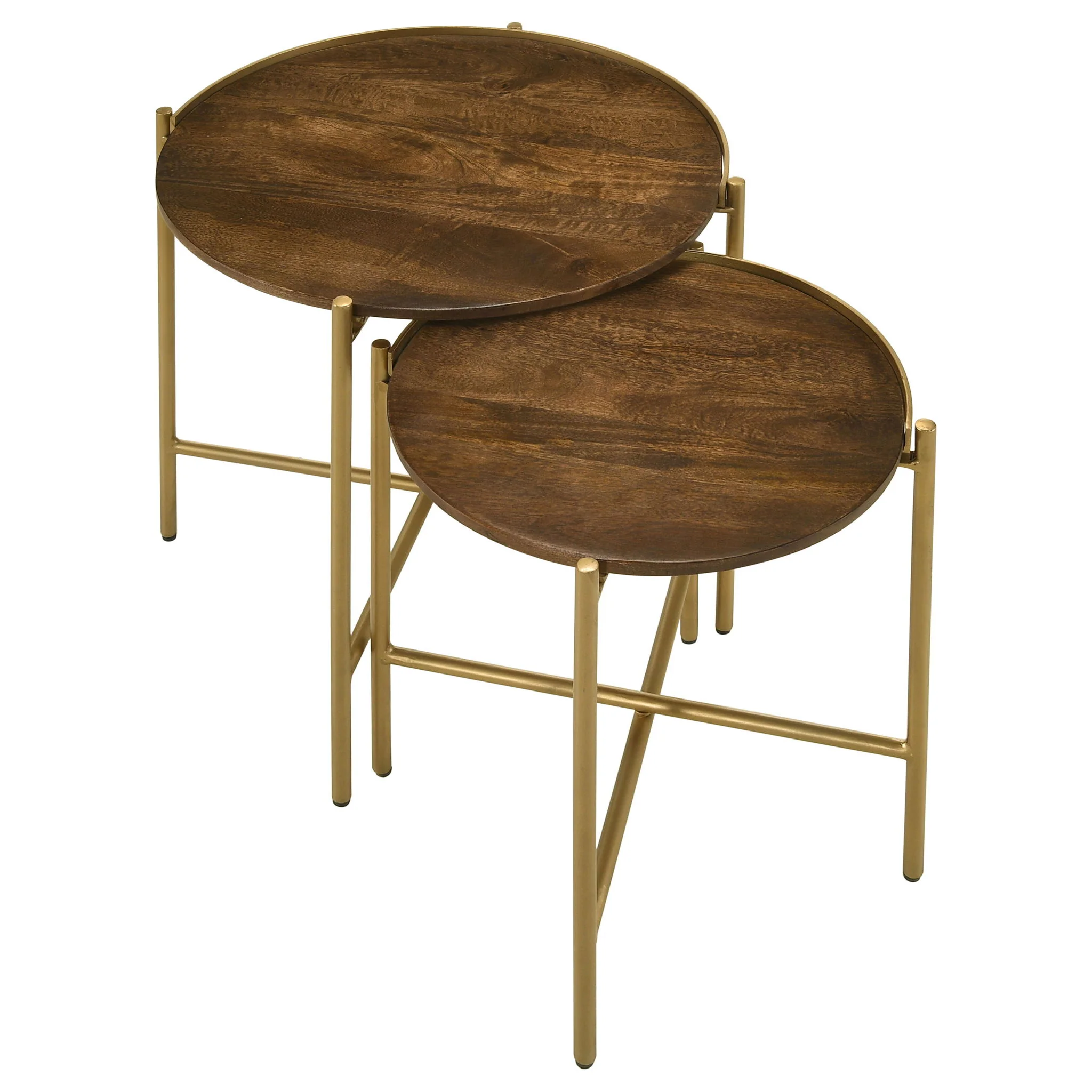 Malka 2-piece Round Wood Nesting Table Dark Brown and Gold - Image 4
