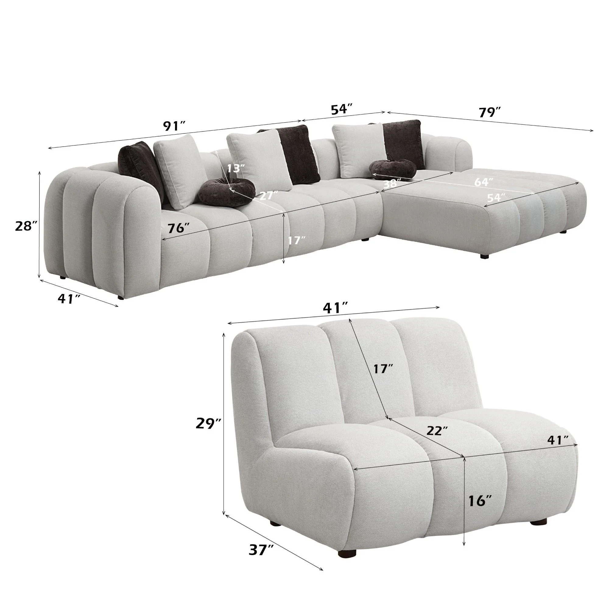 Manilla - Sectional Sofa With Chair - Ivory White - Image 3
