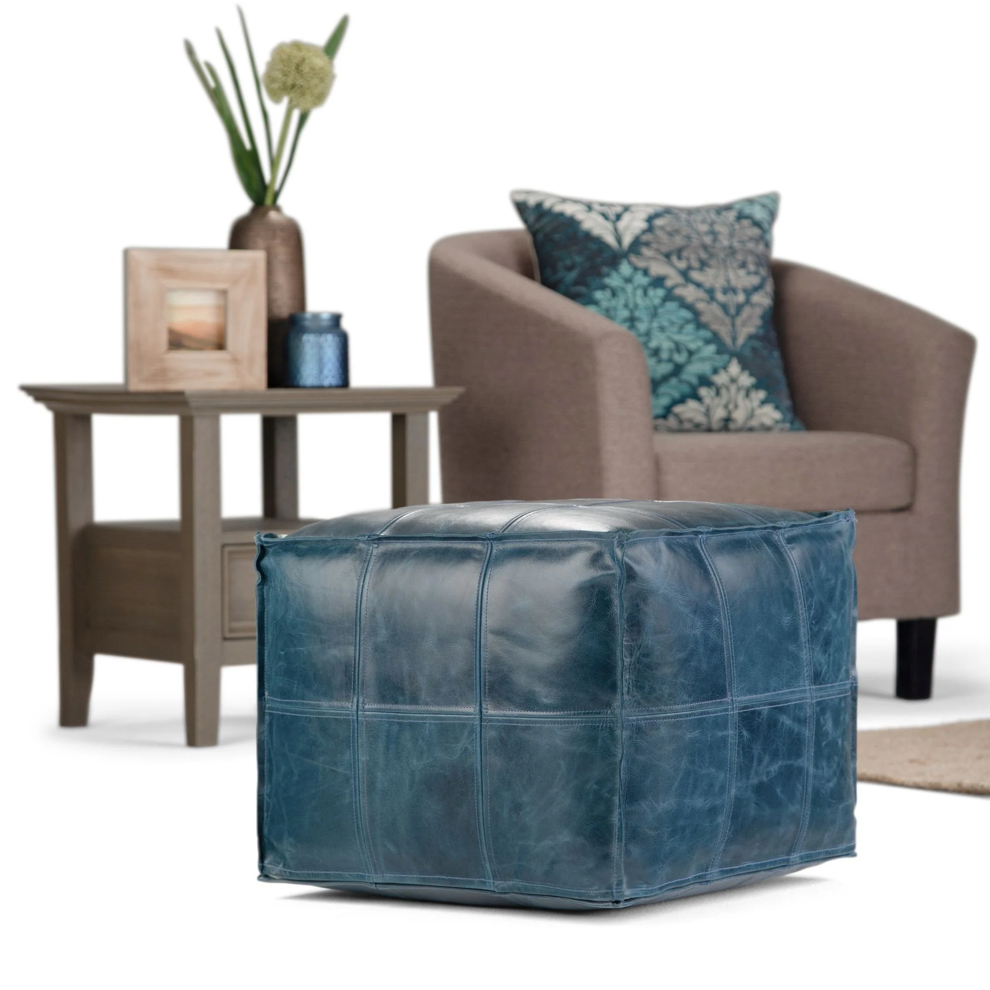 Manning - Square Pouf - Teal - Image 3