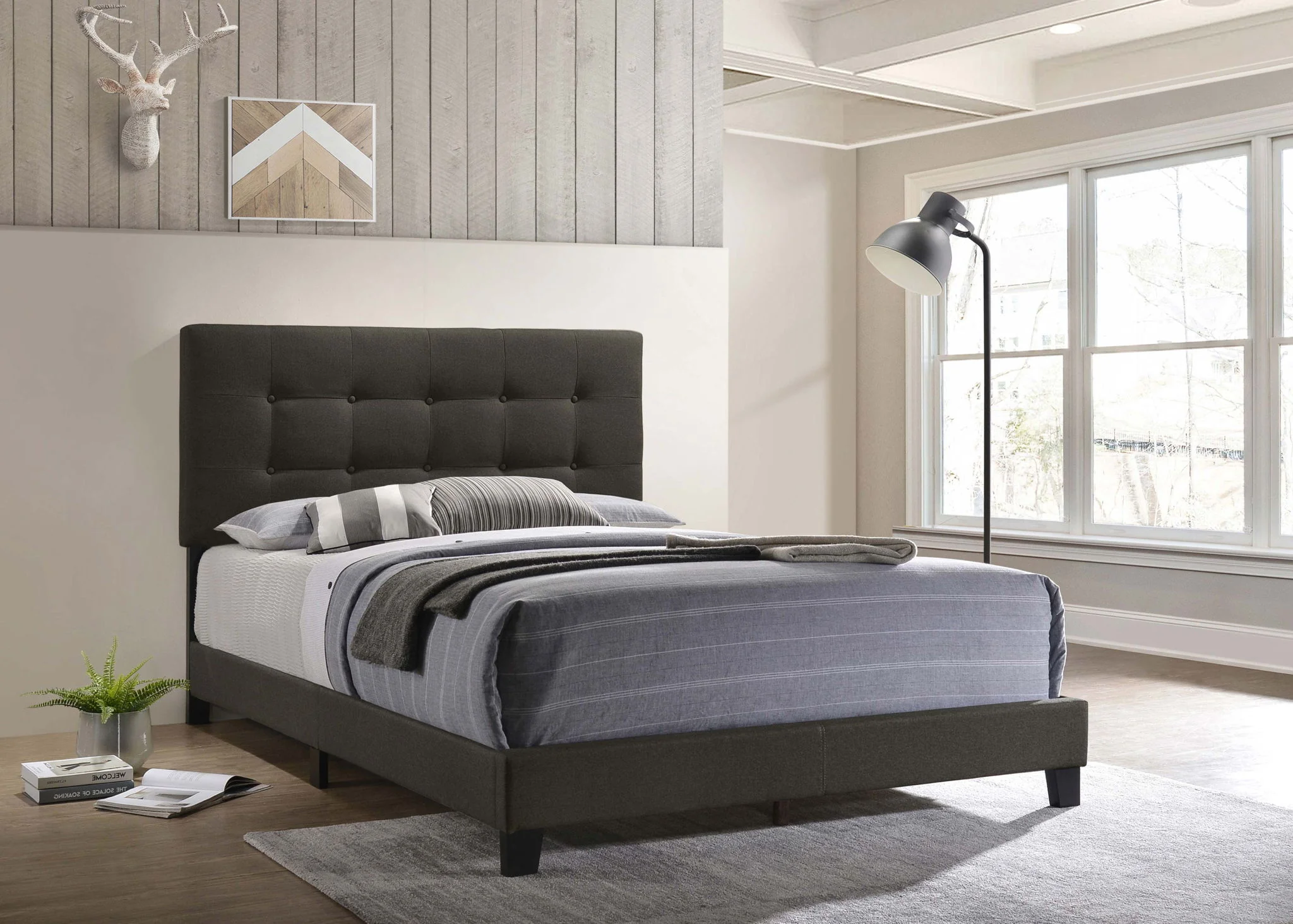 Mapes Upholstered Eastern King Panel Bed Charcoal - Image 4