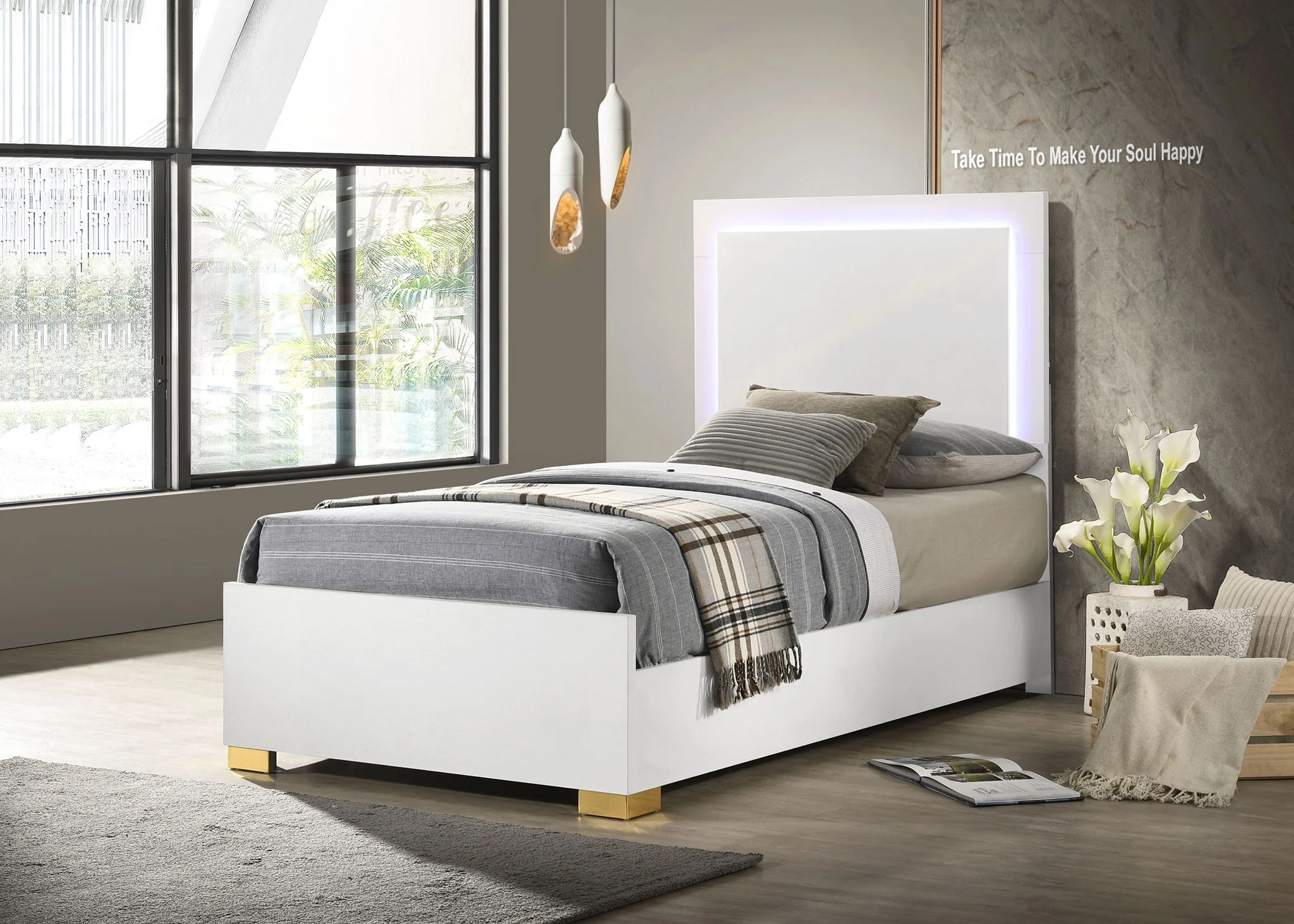 Marceline Wood Twin LED Panel Bed White - Image 2
