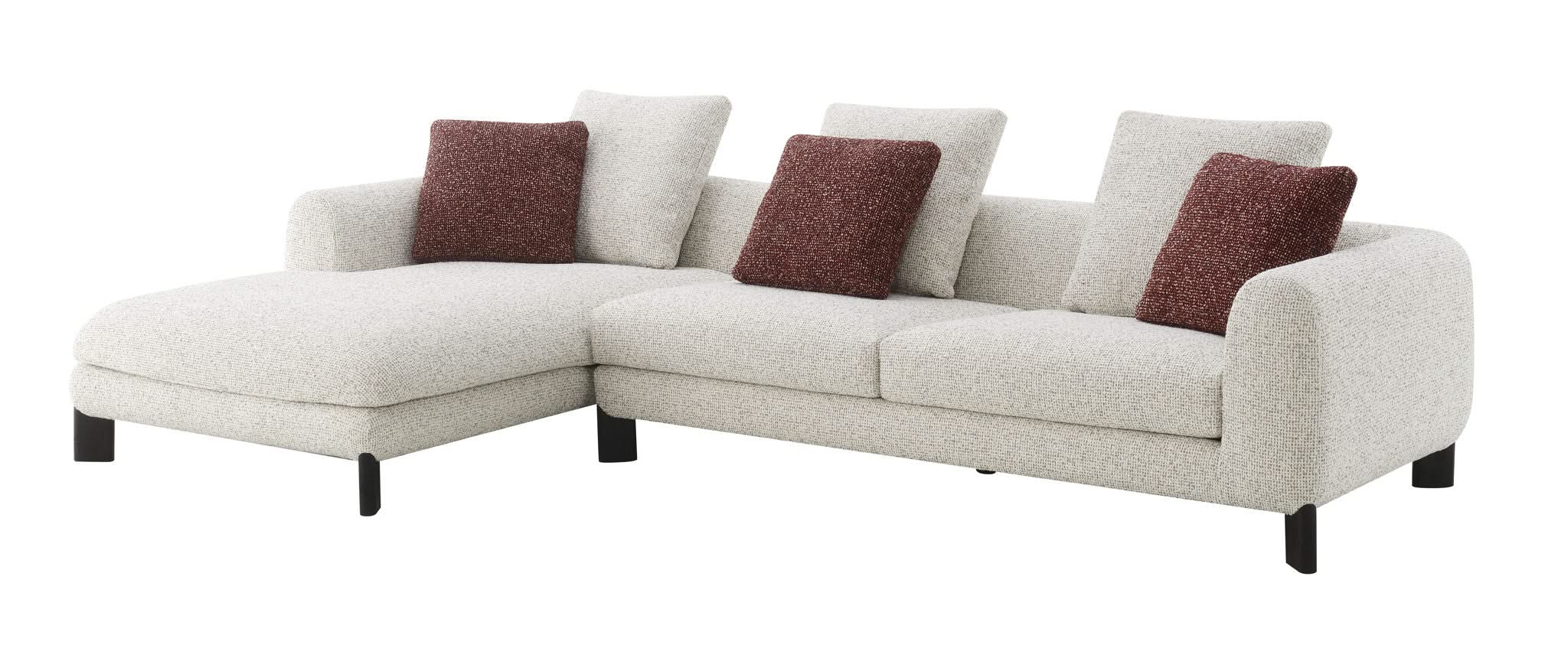 Mardi - Tweed Sectional Sofa With 3 Pillows - Maroon / Beige - Image 2