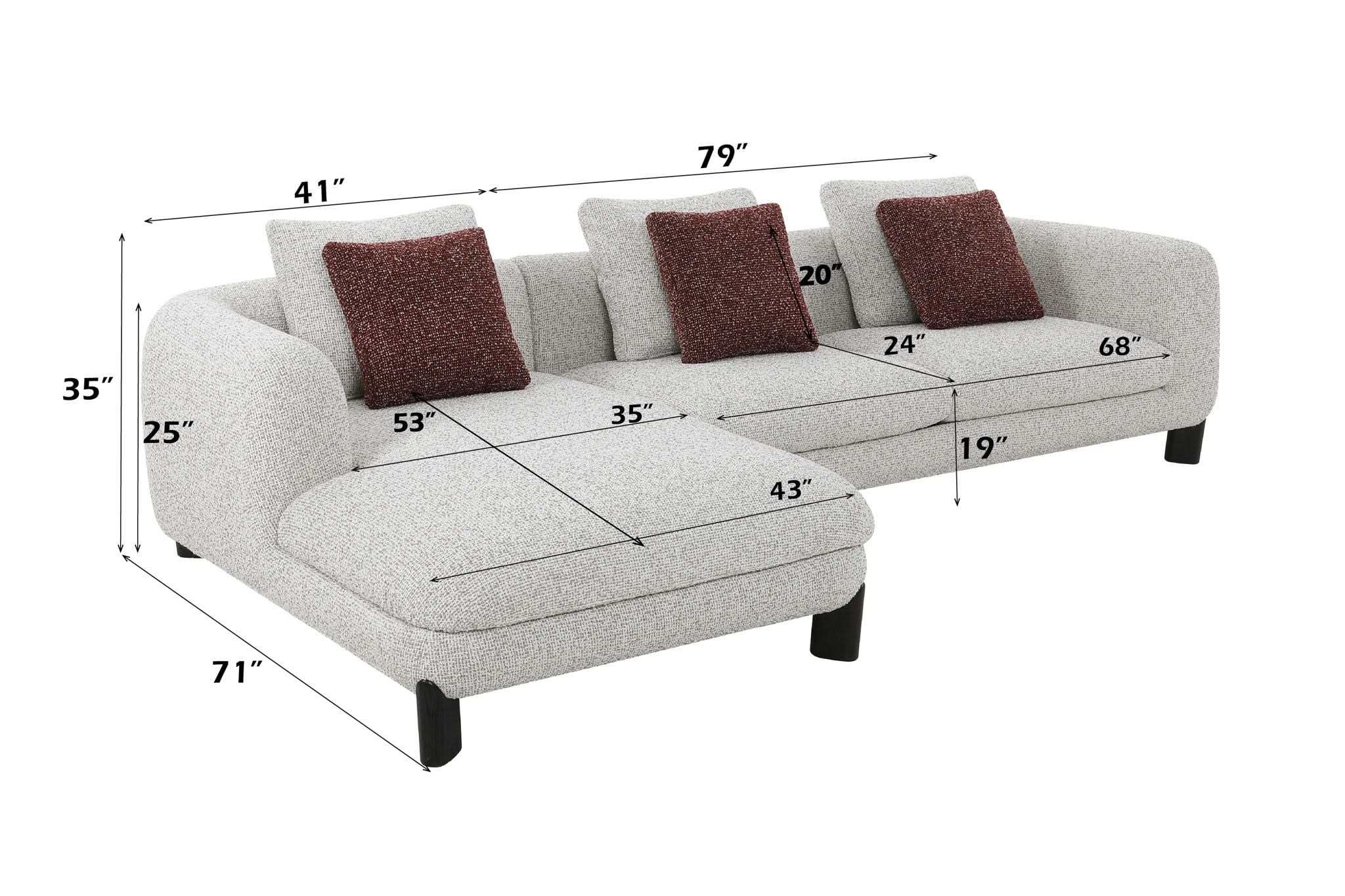 Mardi - Tweed Sectional Sofa With 3 Pillows - Maroon / Beige - Image 4