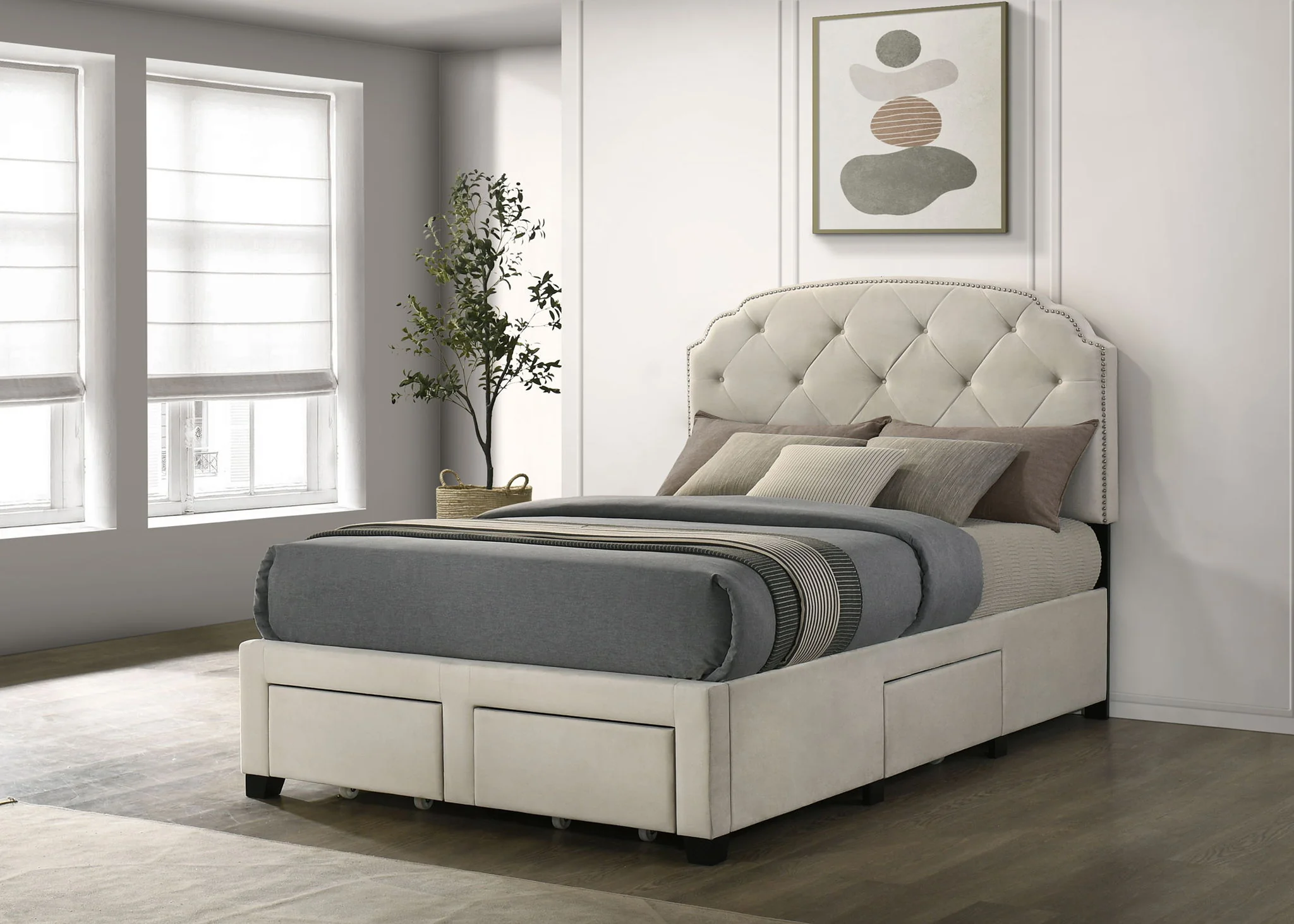 Marianna 4-drawer Upholstered Full Storage Bed Cream - Image 4