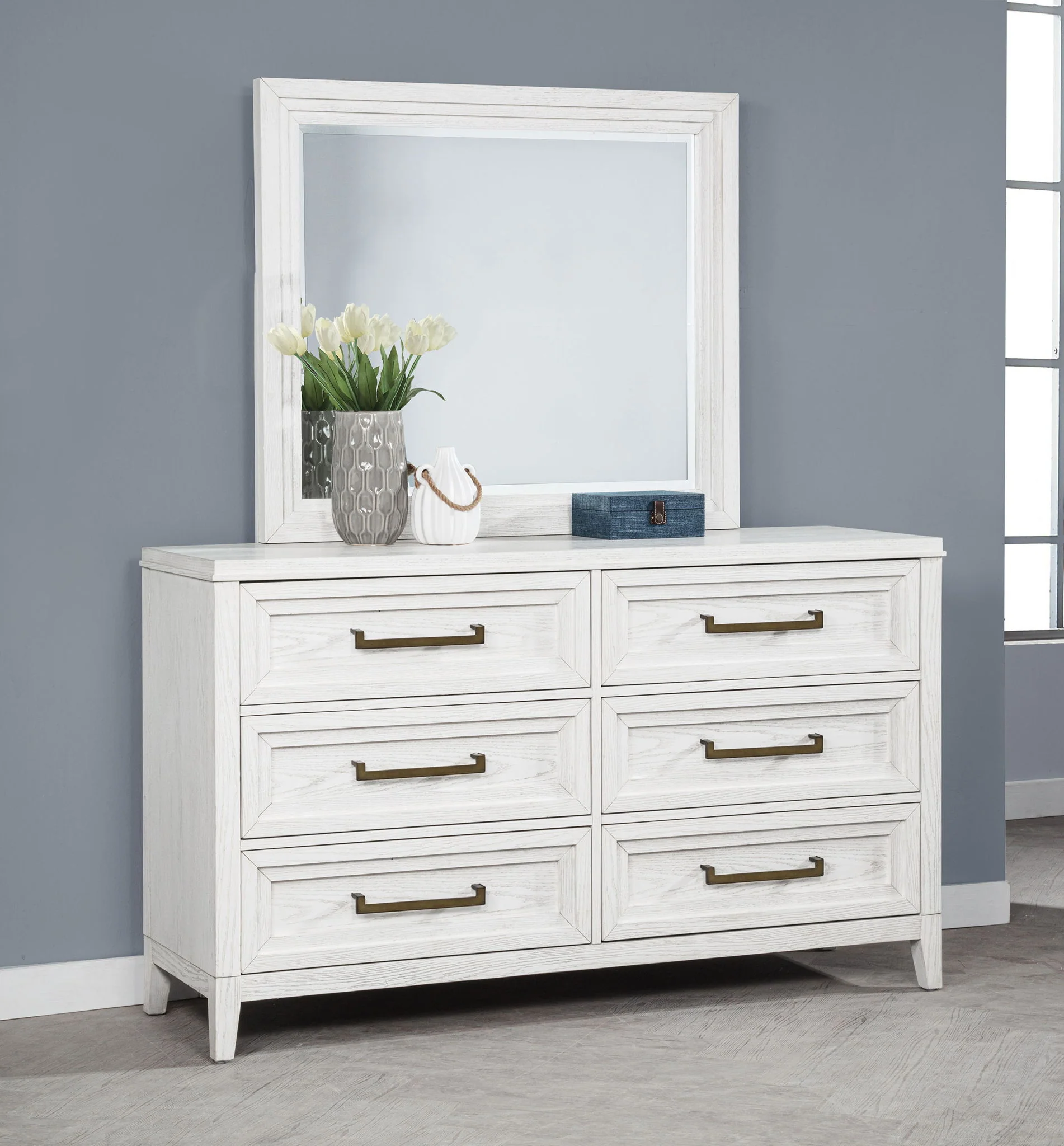 Marielle 6-drawer Dresser with Mirror Distressed White - Image 4