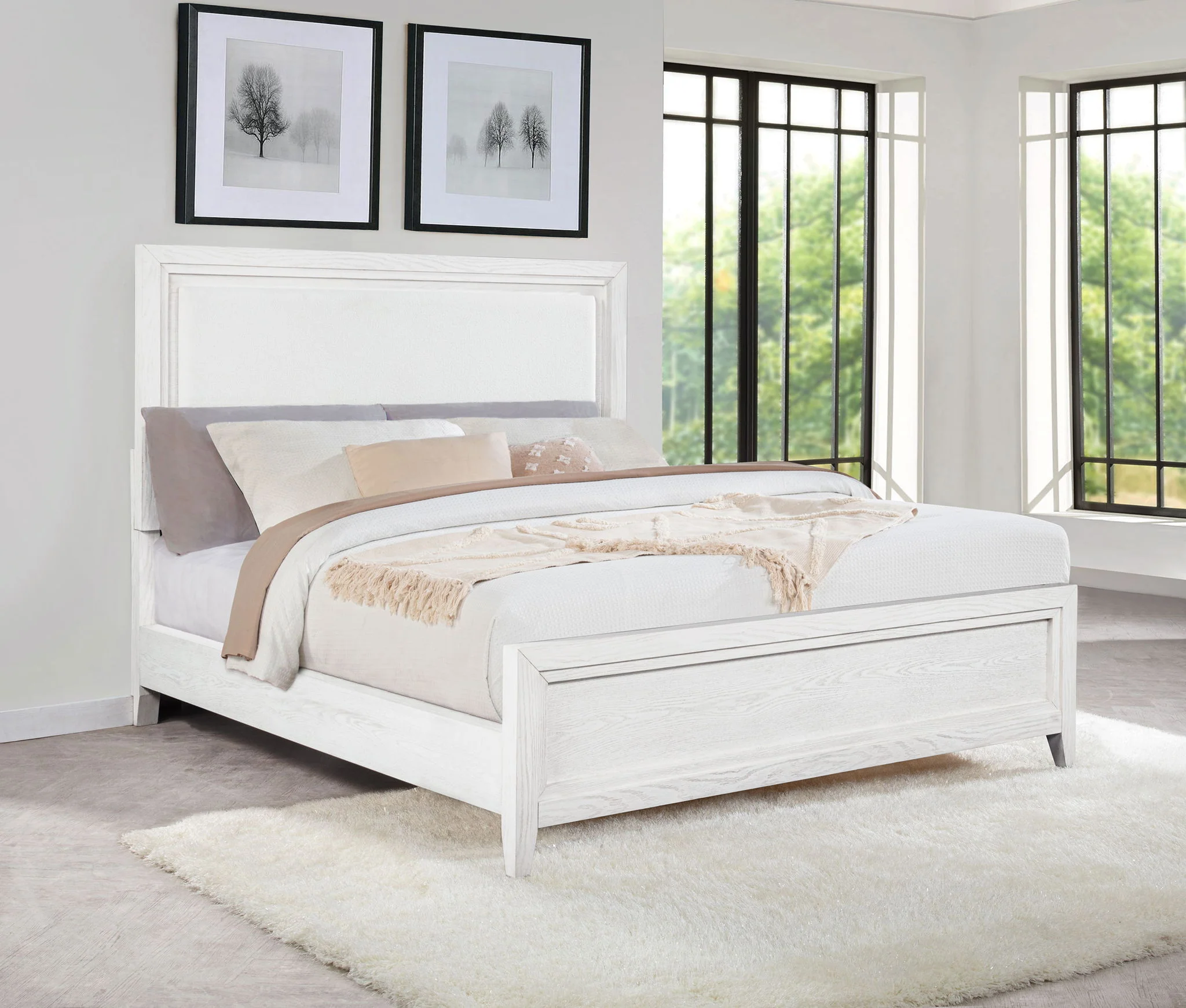 Marielle California King Panel Upholstered Bed Distressed White - Image 4