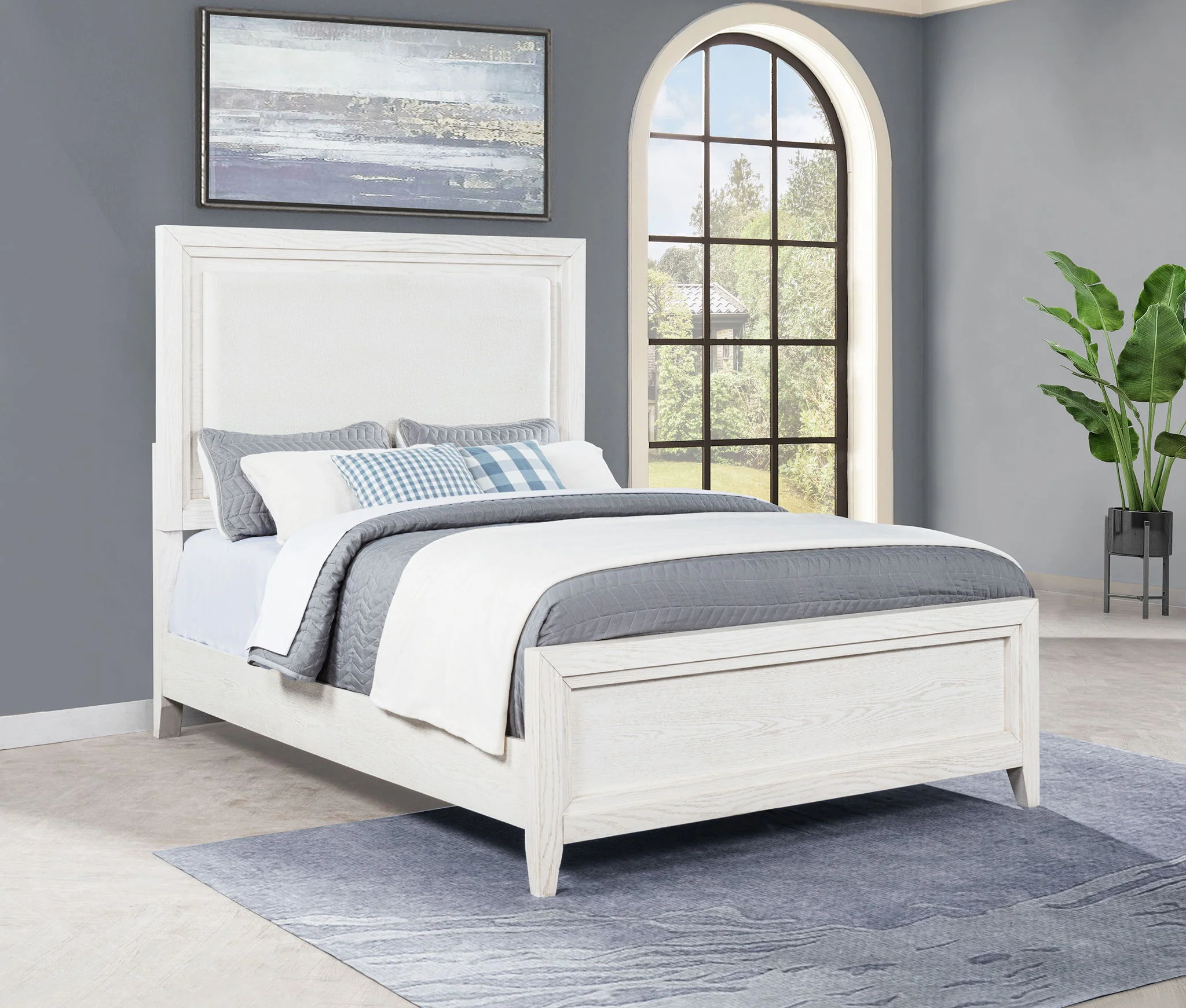 Marielle Queen Upholstered Panel Bed Distressed White - Image 4