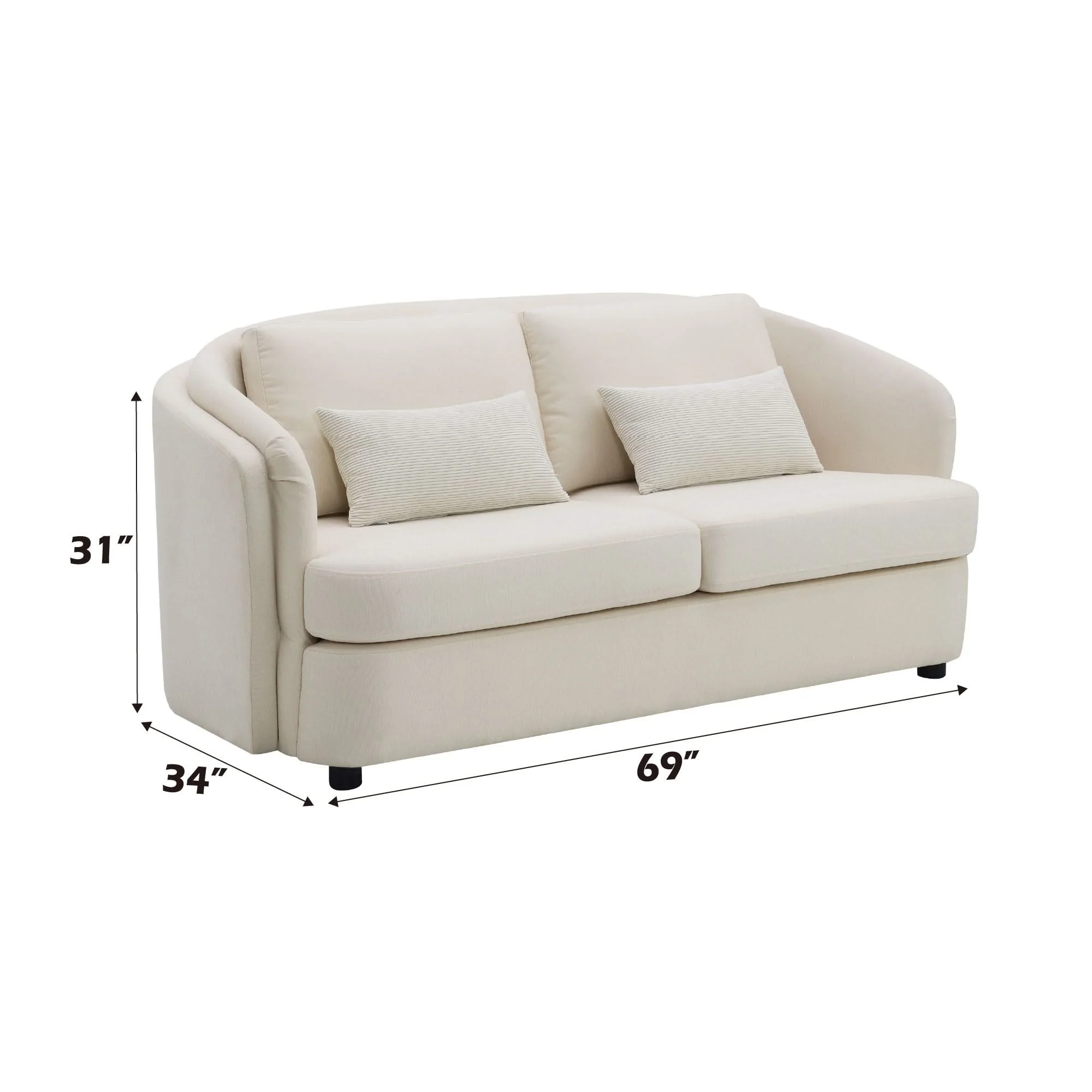Mariko - Linen Loveseat With 2 Toss Pillows - Beige - Image 4