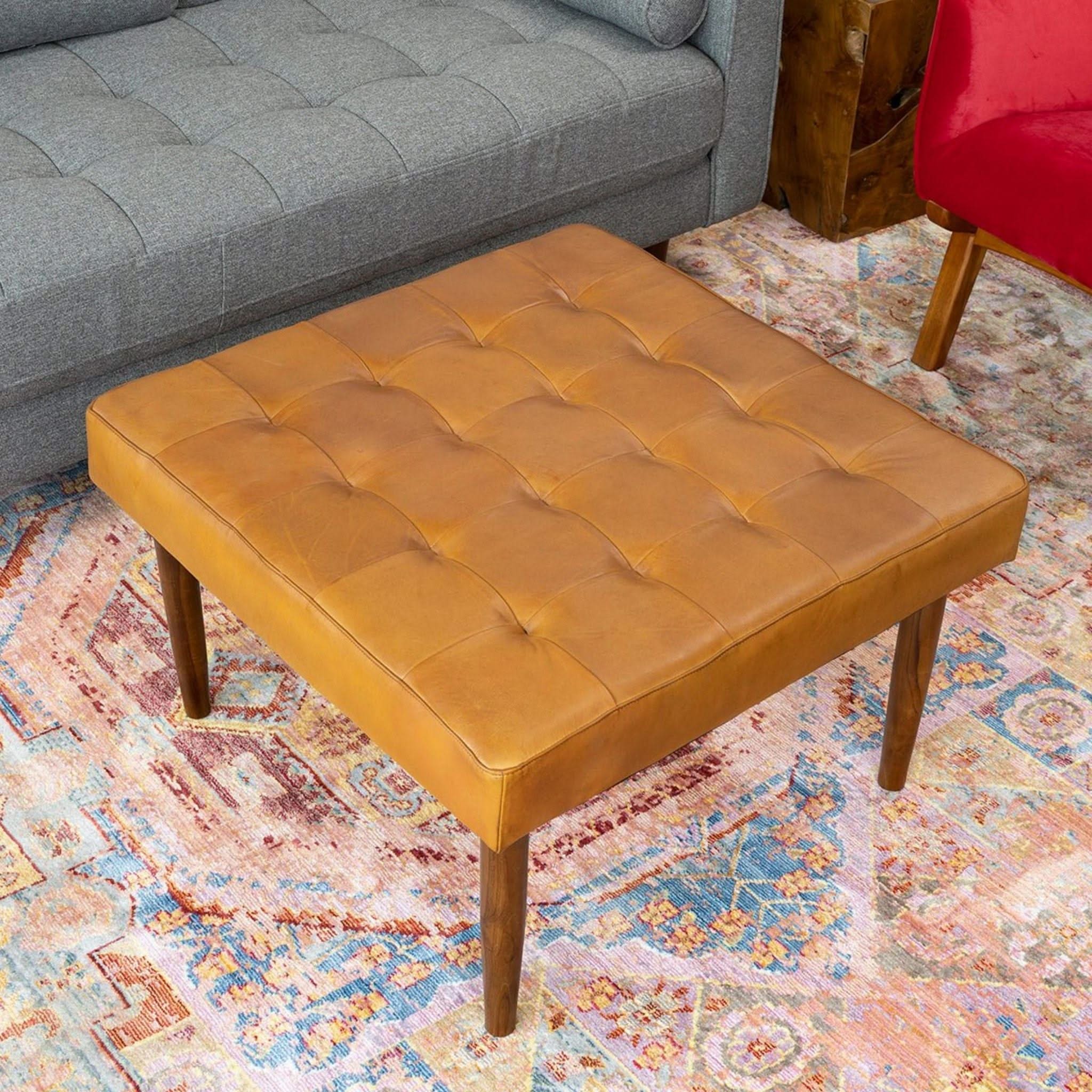 Mark - Tufted Square Genuine Upholstered Ottoman - Image 3