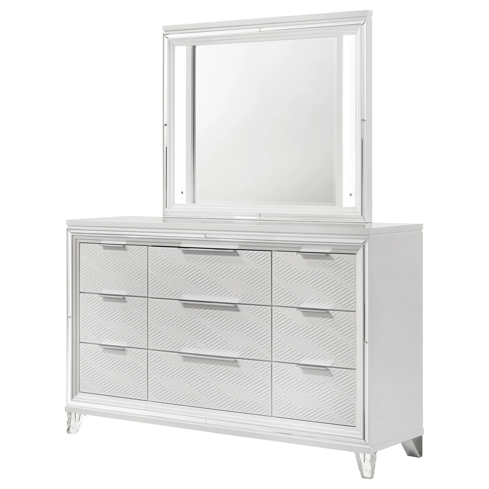 Marmore 9-drawer Dresser and LED Mirror White - Image 4