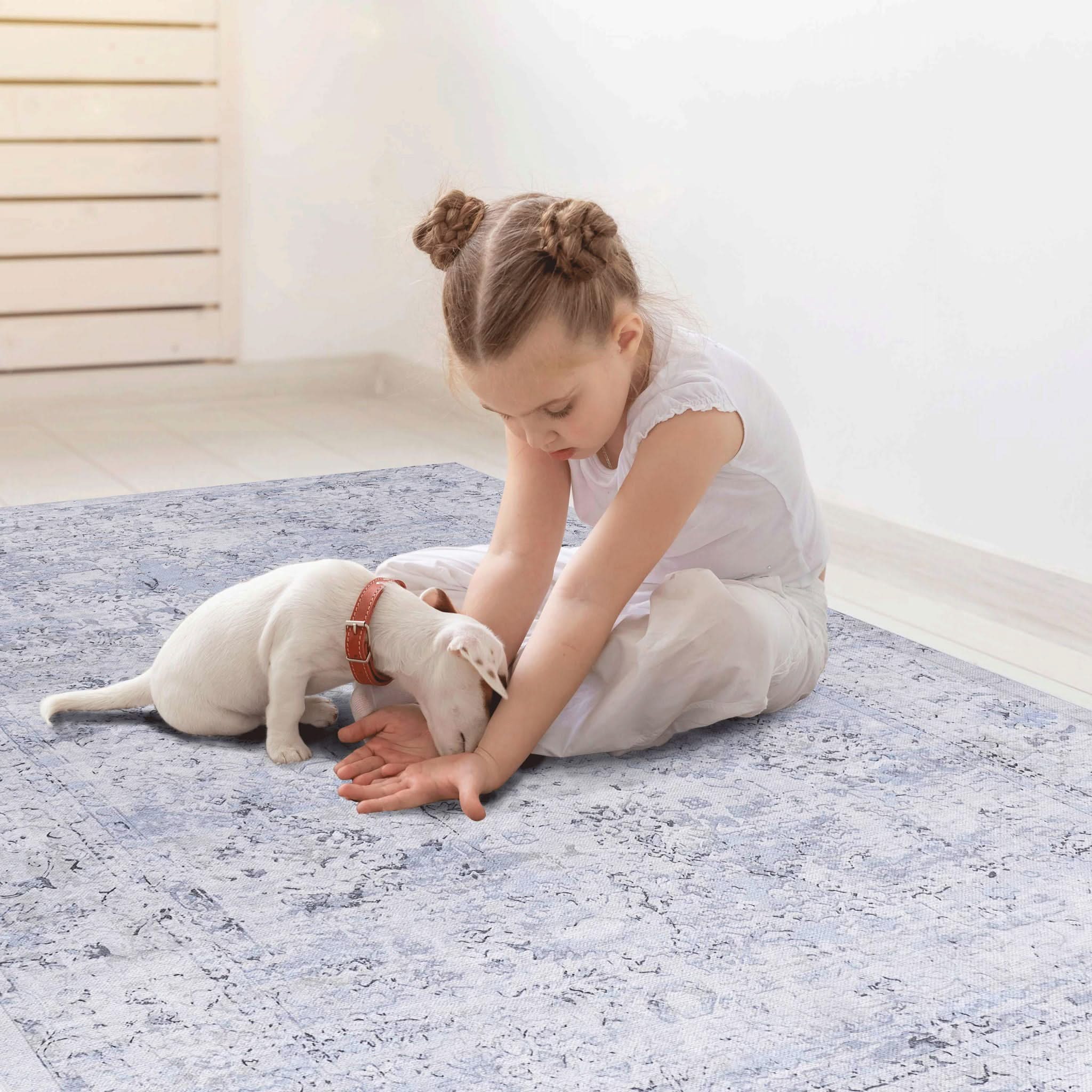 Maval - 2' X 3' Washable Area Rug - Blue / Cream - Image 2