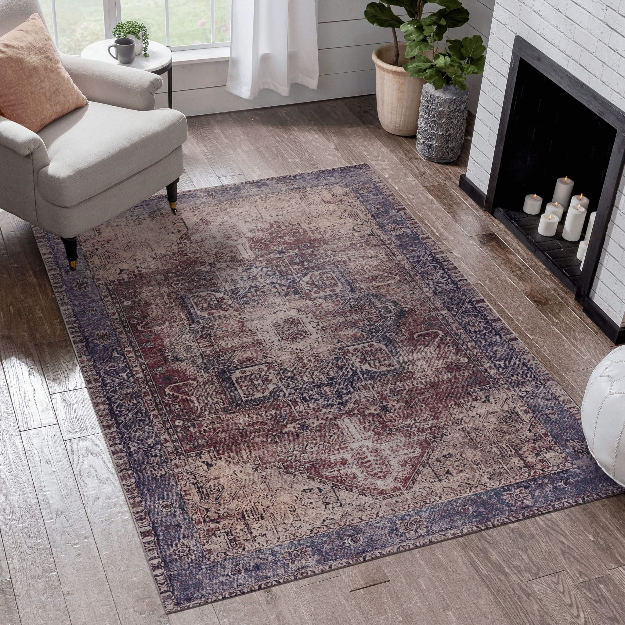 Maval - 6' X 9' Washable Area Rug - Burgundy