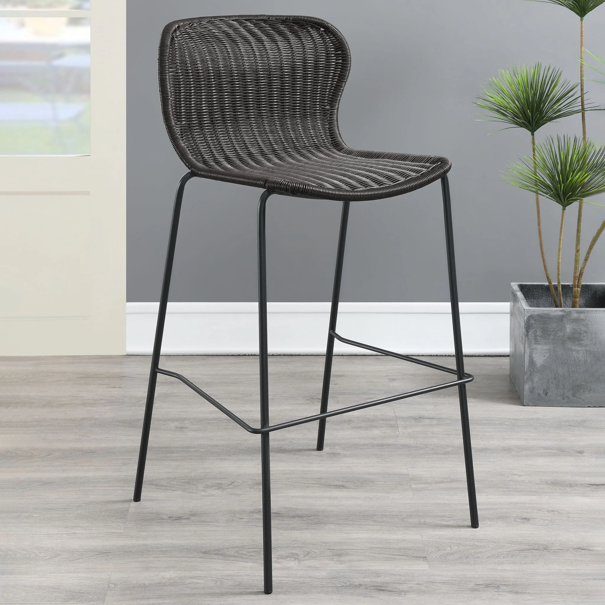 Mckinley Faux Rattan Metal Bar Chair Brown (Set of 2) - Image 3