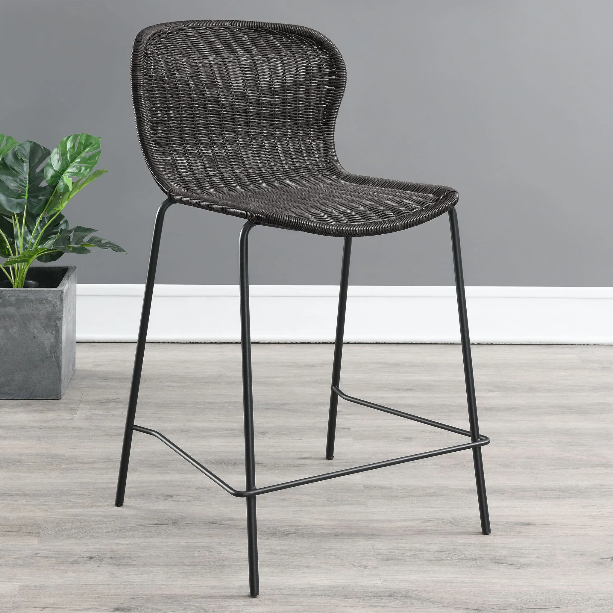 Mckinley Faux Rattan Metal Counter Chair Brown (Set of 2) - Image 4