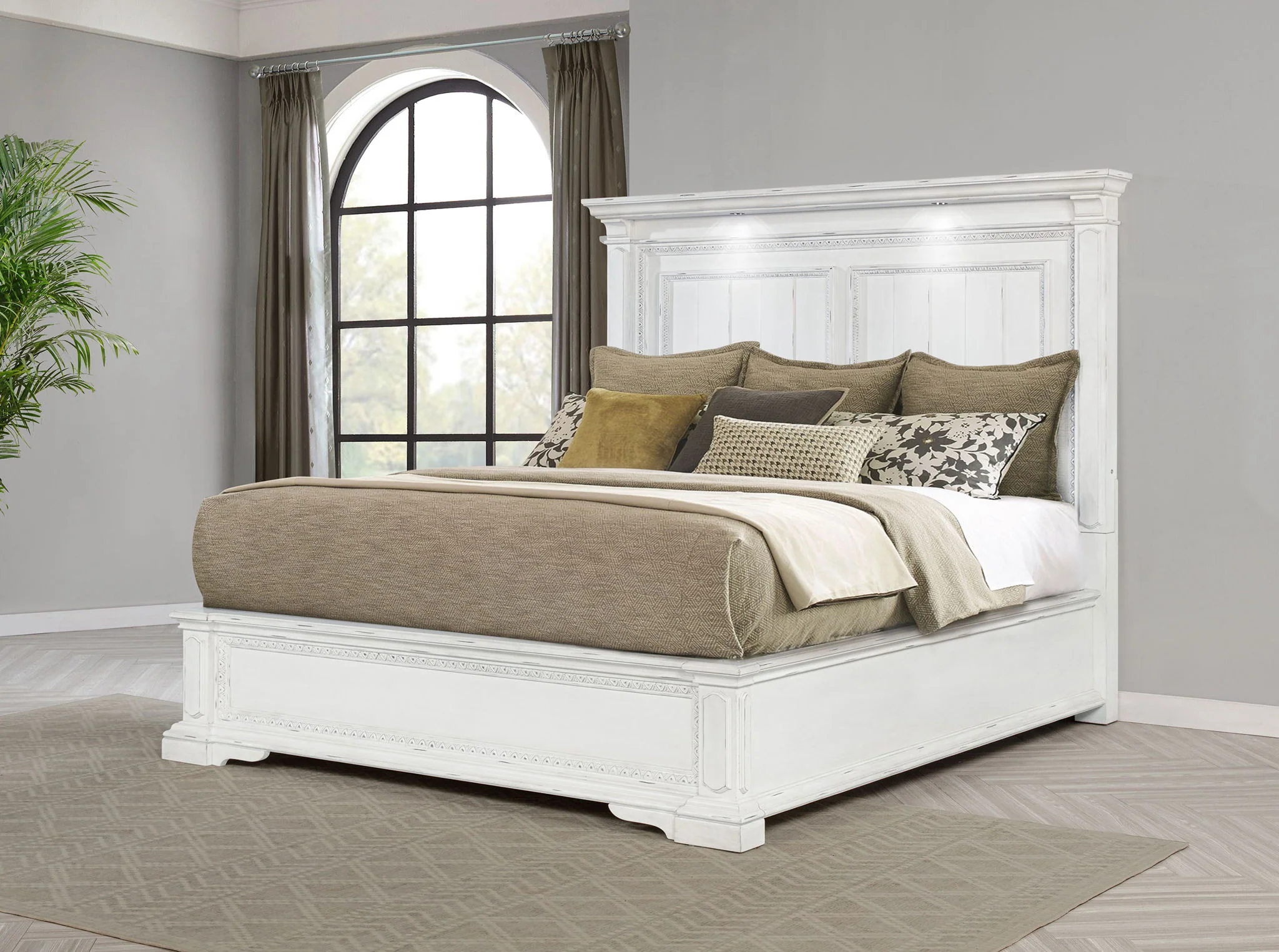 McKinney Queen LED Light Panel Bed Vintage White - Image 2