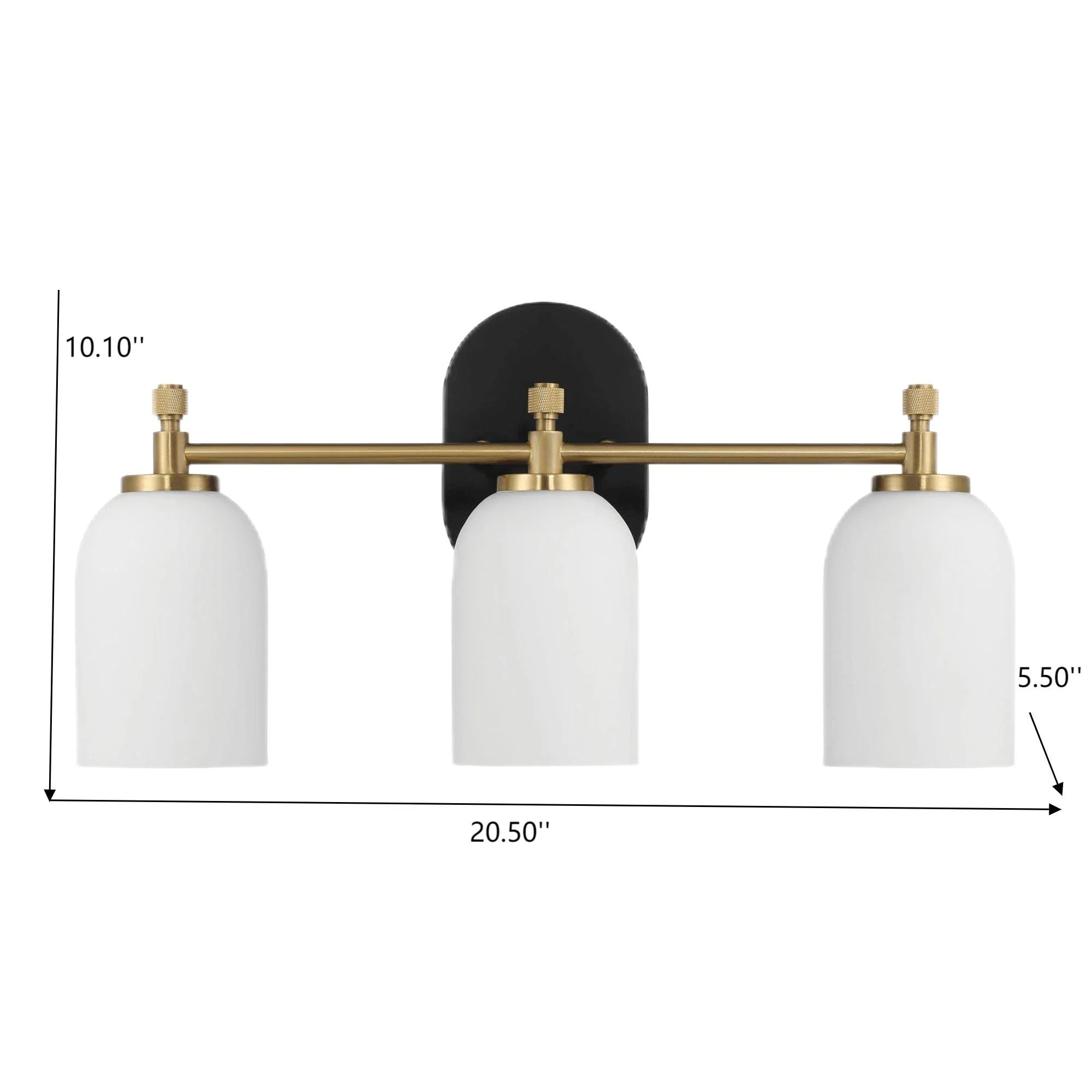 Meadows - 3 Lights Vanity Brush Bathroom Wall Light For Bathroom Over Mirror - Black / Gold / White - Image 3