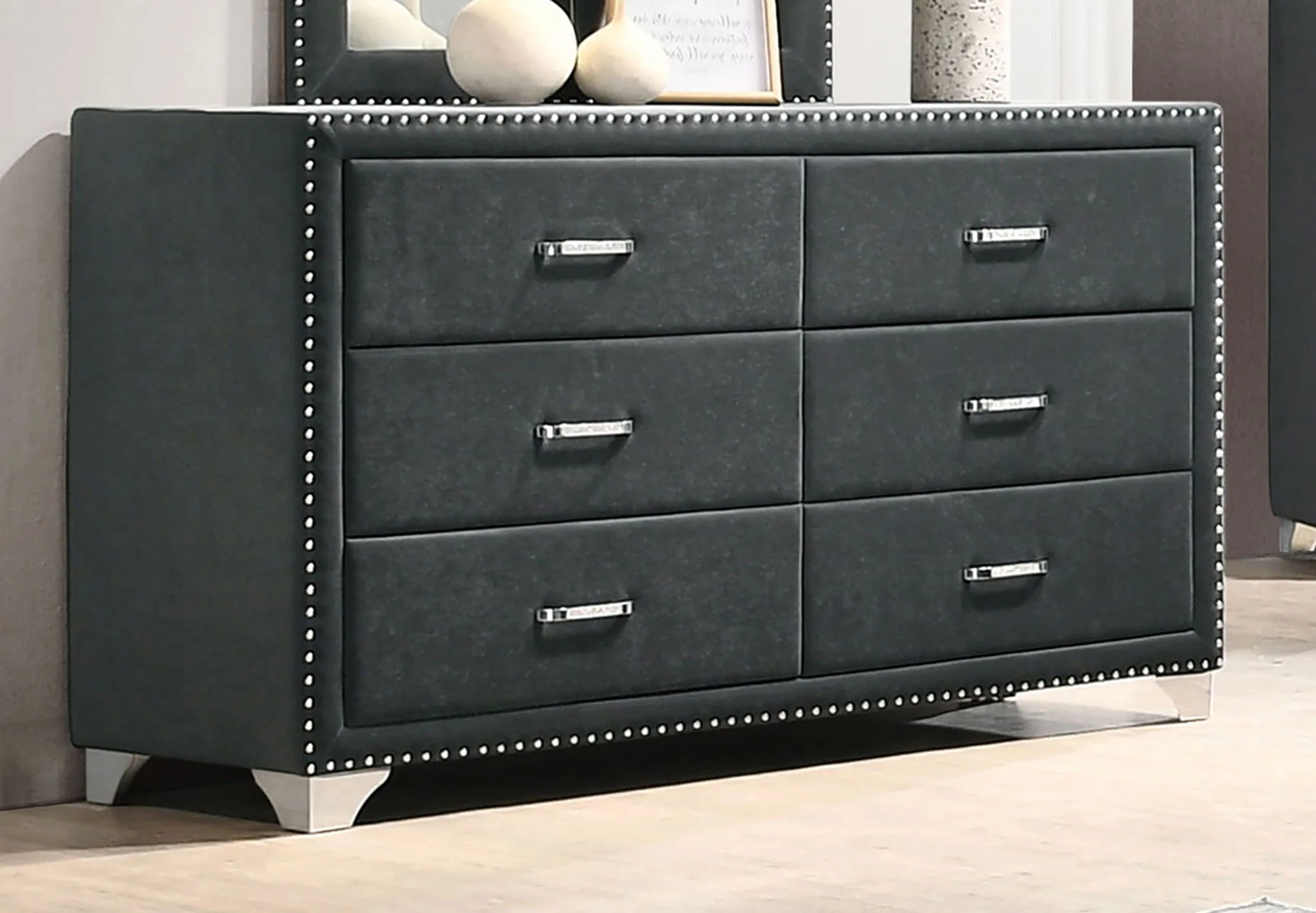 Melody 6-drawer Upholstered Dresser Grey - Image 3