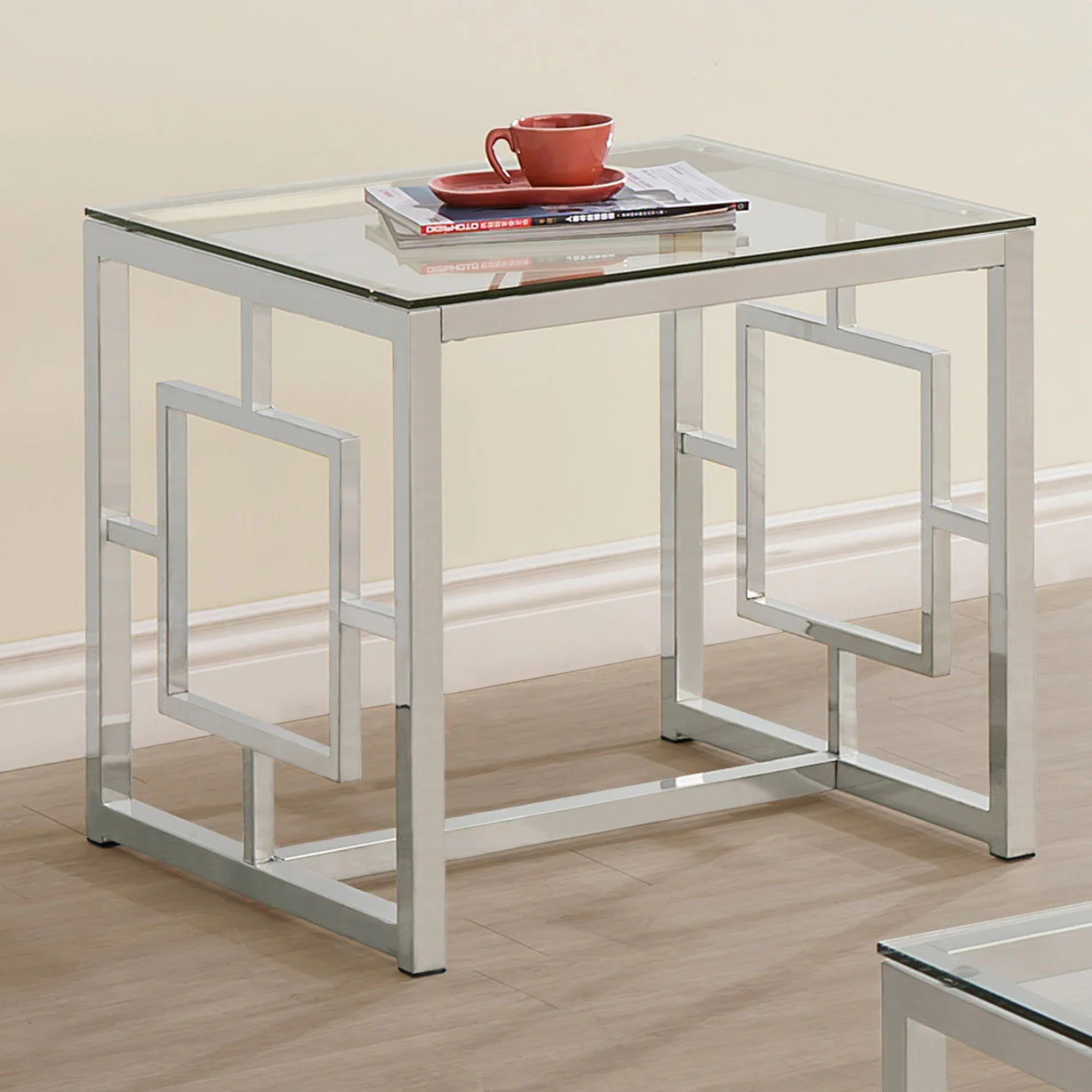 Merced Square Glass Top Side End Table Nickel - Image 4