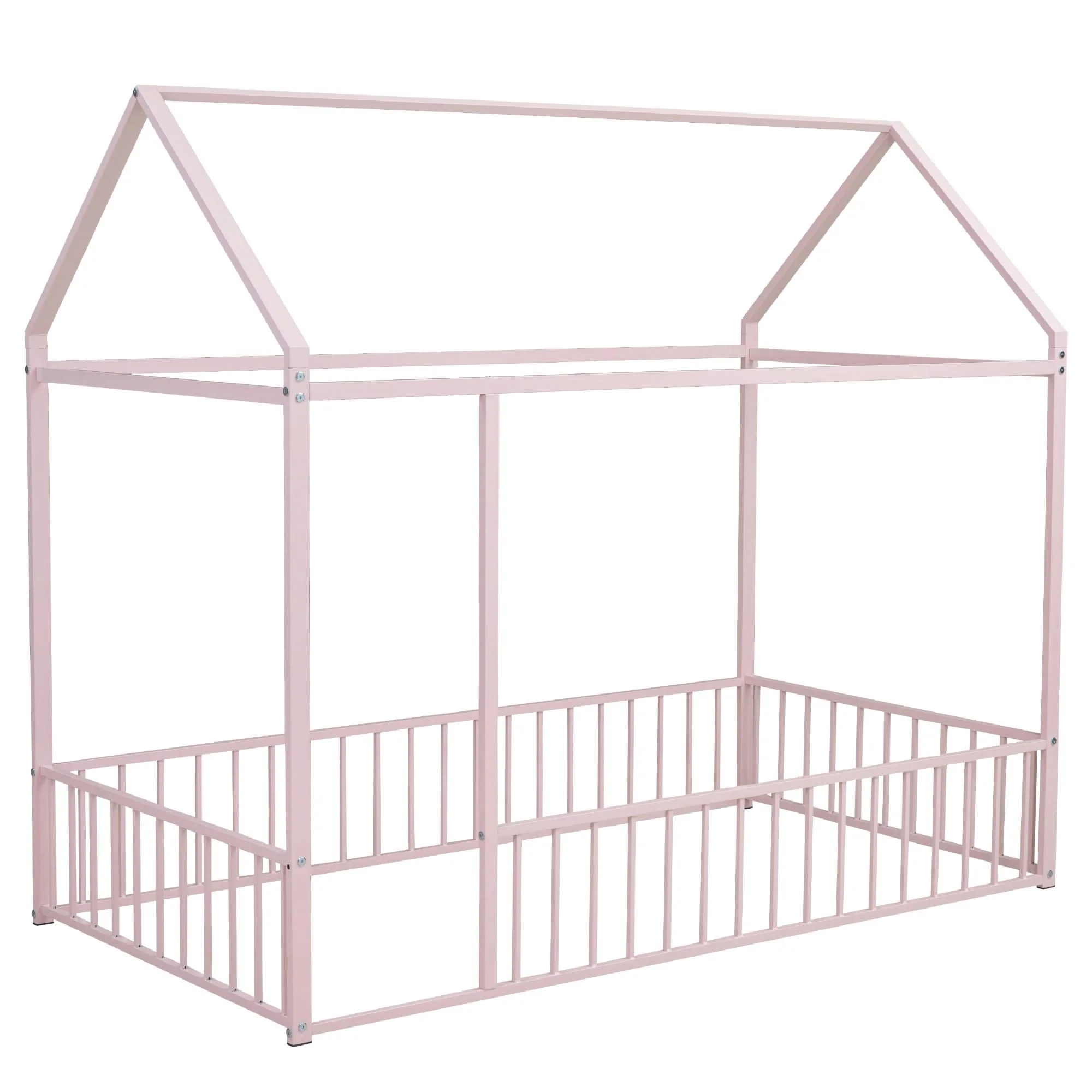 Metal Bed House Bed Frame With Fence - Image 15