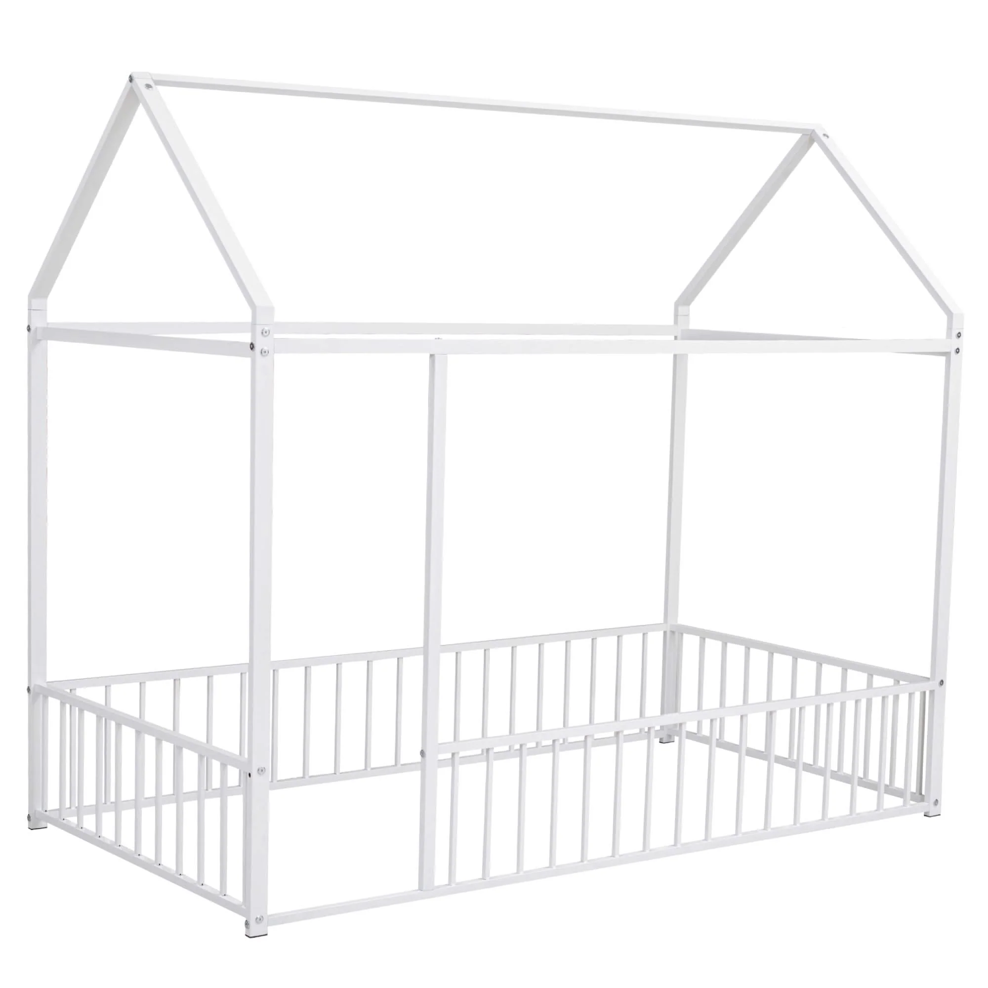 Metal Bed House Bed Frame With Fence - Image 19